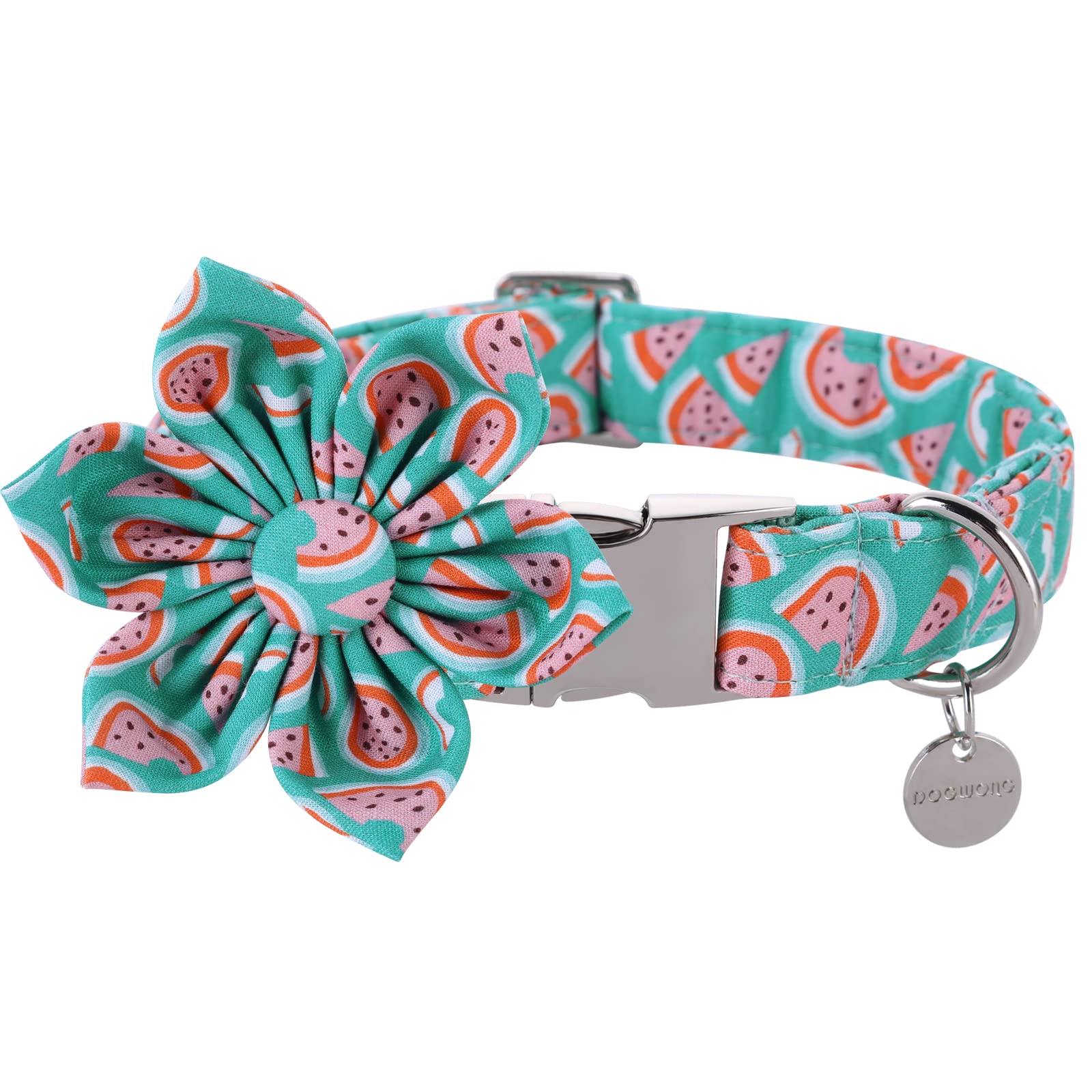 DOGWONG Summer Watermelon Dog Collar with Bowtie - Green Fruit Pattern Adjustable Pet Collar for Small Medium Large Dogs - Perfect for Summer Outings, Beach Trips & Pet Photoshoots