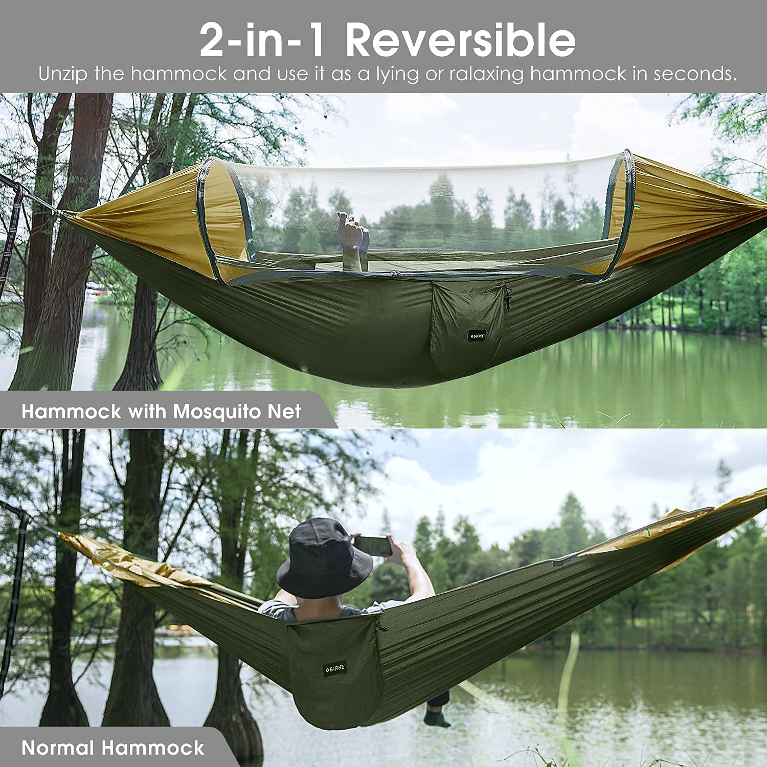 G4Free 2-Person Camping Hammock with Mosquito Net & 4-Season Underquilt - Lightweight Parachute Hammock for Backpacking, Hiking, Backyard Relaxation | Perfect for Outdoor Adventures, Winter Camping & Family Picnics