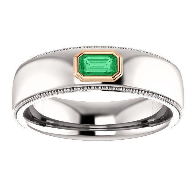 14KT Gold Men's Emerald Ring - 3/10 CT Bezel Set Wedding Band for Engagement, Anniversary & Special Occasions