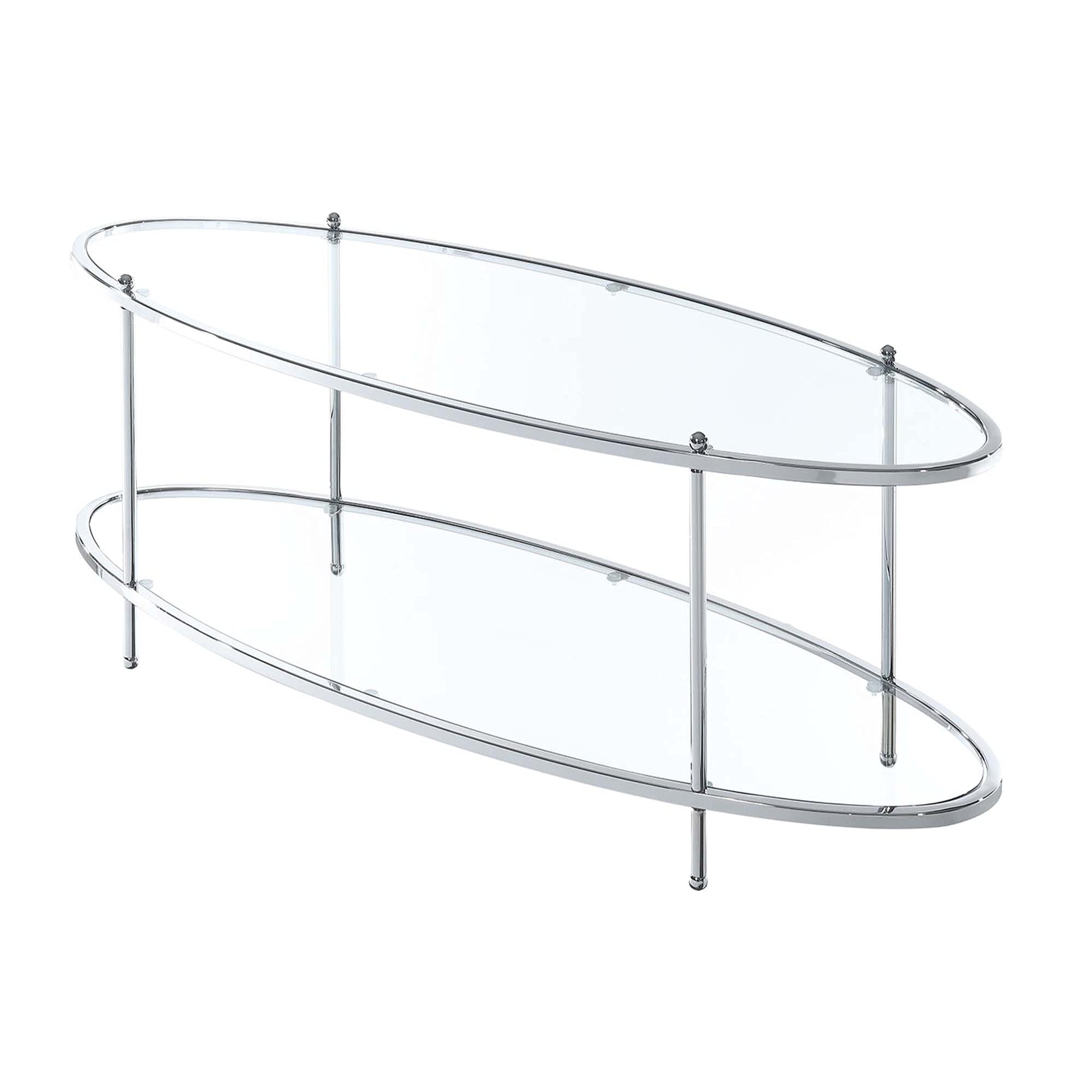 Ergode Royal Crest 2-Tier Oval Glass Coffee Table - Modern Living Room Furniture for Small Spaces & Home Decor