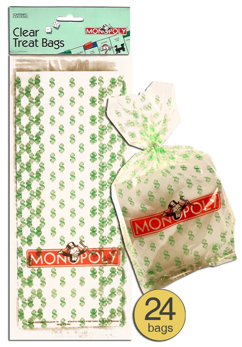 Monopoly Money Design Clear Cellophane Bags - 24 Pack for Board Game Storage, Party Favors & Cash Gifts