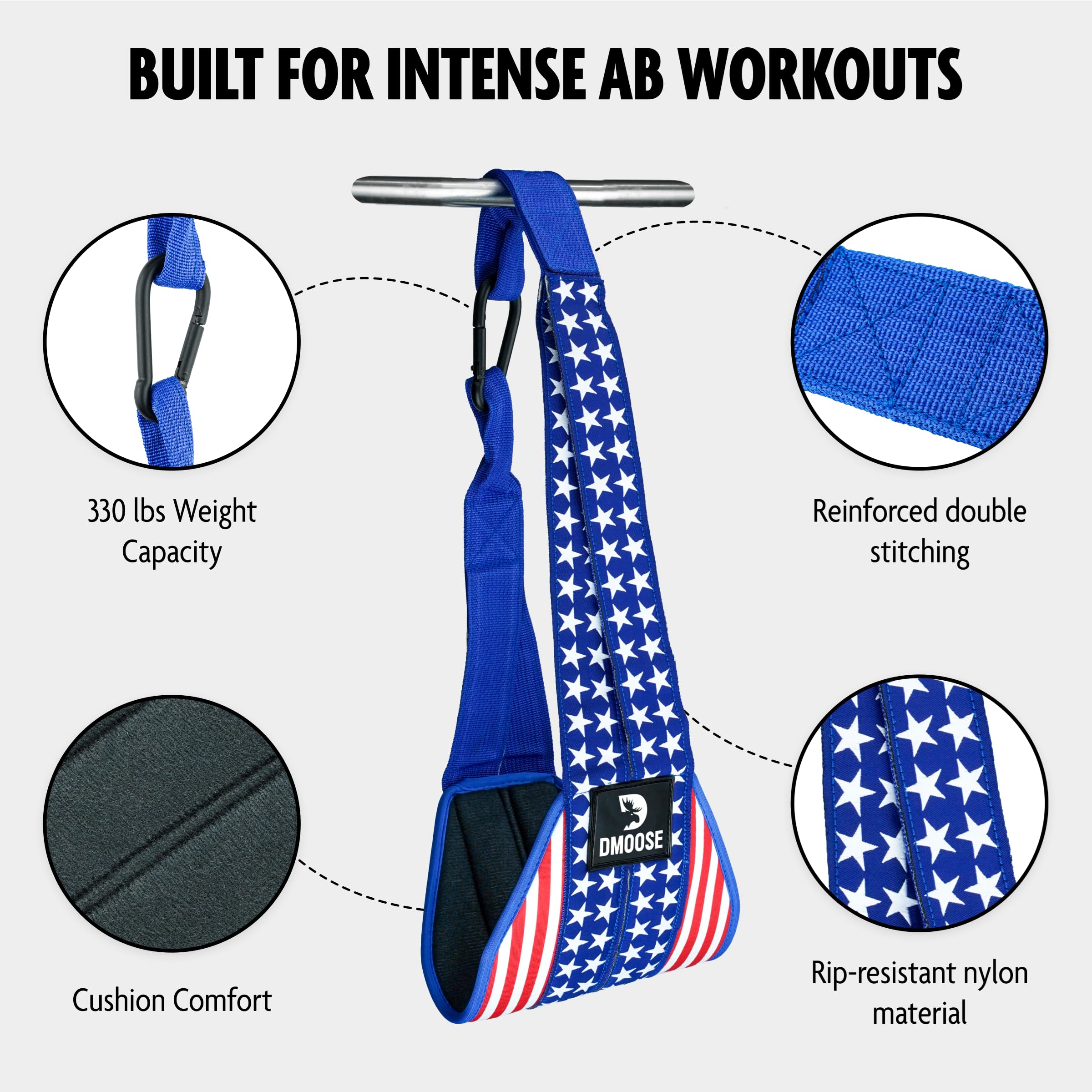 DMoose Fitness Hanging Ab Straps for Pull Up Bar - Core Strength Training Equipment with Thick Padded Arm Support - Includes 2 Rust-Resistant Carabiners - Perfect for Home Gym, CrossFit & Bodyweight Exercises (Pair) - Build Six Pack Abs & Improve Core Stability