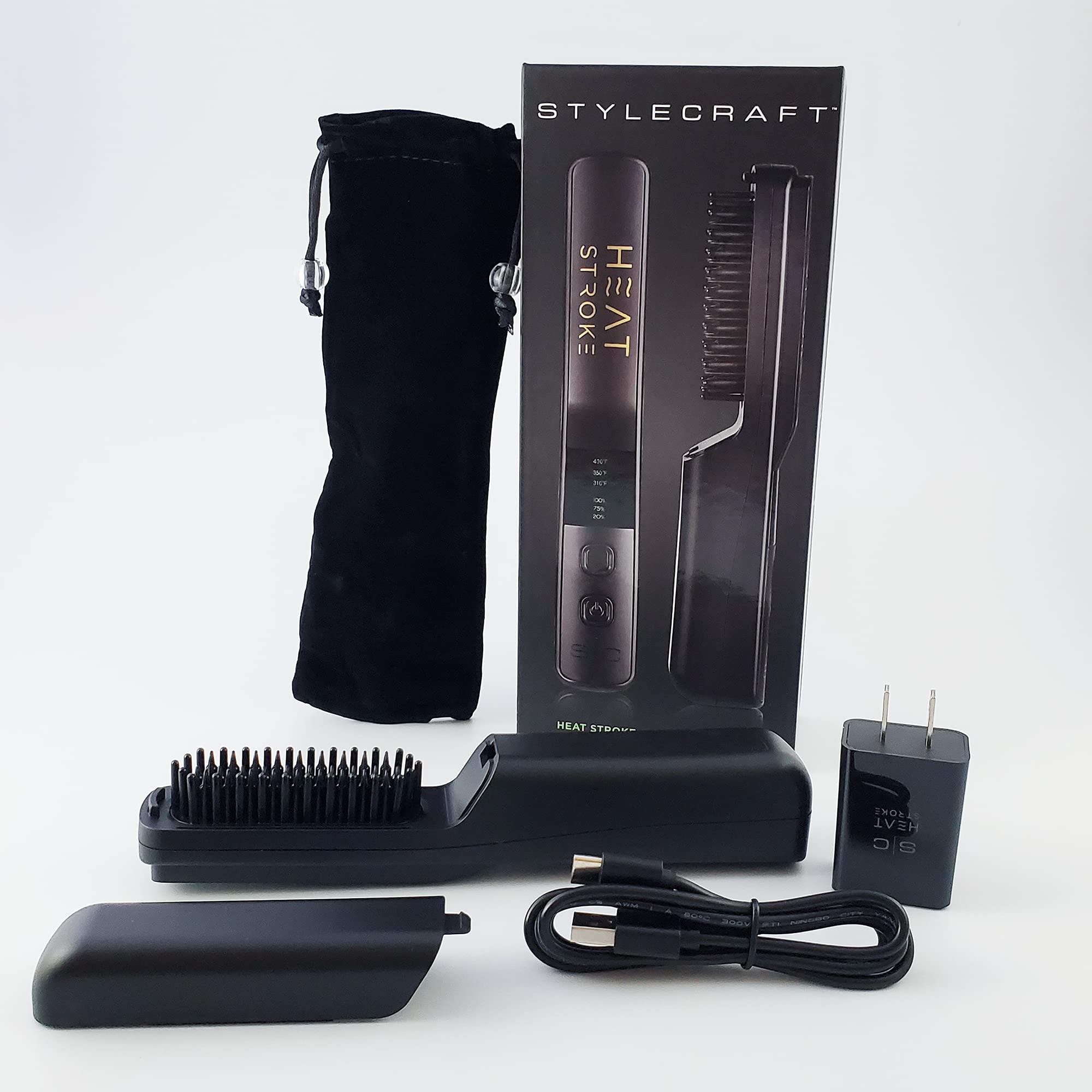 StyleCraft Wireless Beard Straightener & Styling Hot Brush with Cool Touch Tips - Anti-Scald Hair Straightening Tool for Men (Black) - Perfect for Home, Travel & Salon Use