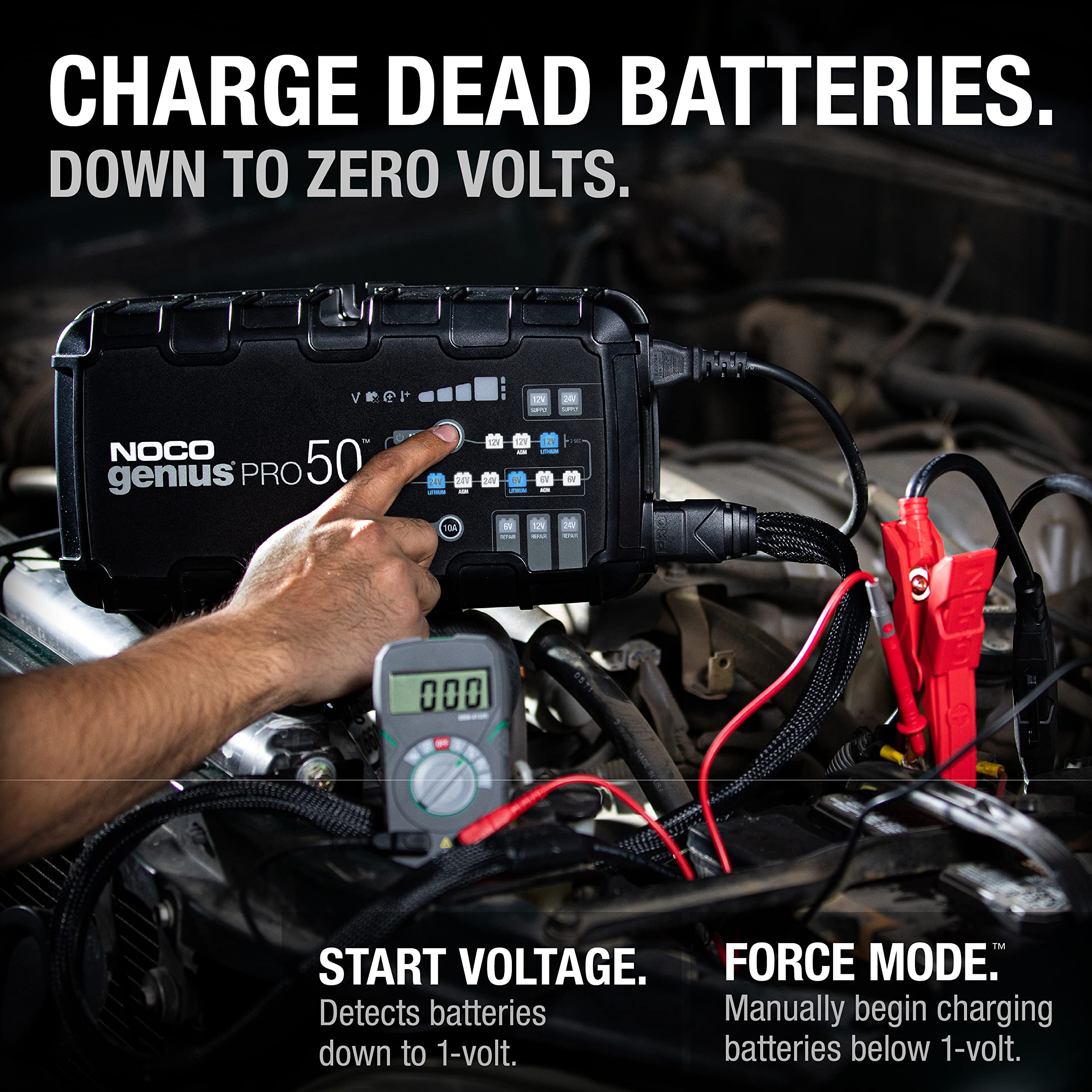 NOCO GENIUSPRO50 50A Smart Car Battery Charger - 6V/12V/24V Portable Automotive Charger, Battery Maintainer & Desulfator for AGM, Lithium, Marine & Deep Cycle Batteries - Perfect for Cars, Boats, RVs & Seasonal Vehicle Storage
