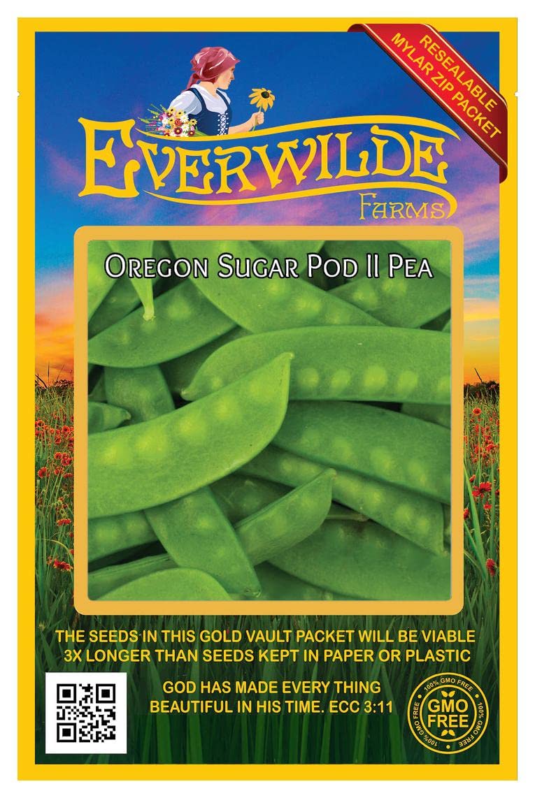 Everwilde Farms - 100 Oregon Sugar Pod II Pea Seeds - Non-GMO, Heirloom, Gold Vault Jumbo Seed Packet for Home Gardening, Vegetable Planting & Fresh Salads