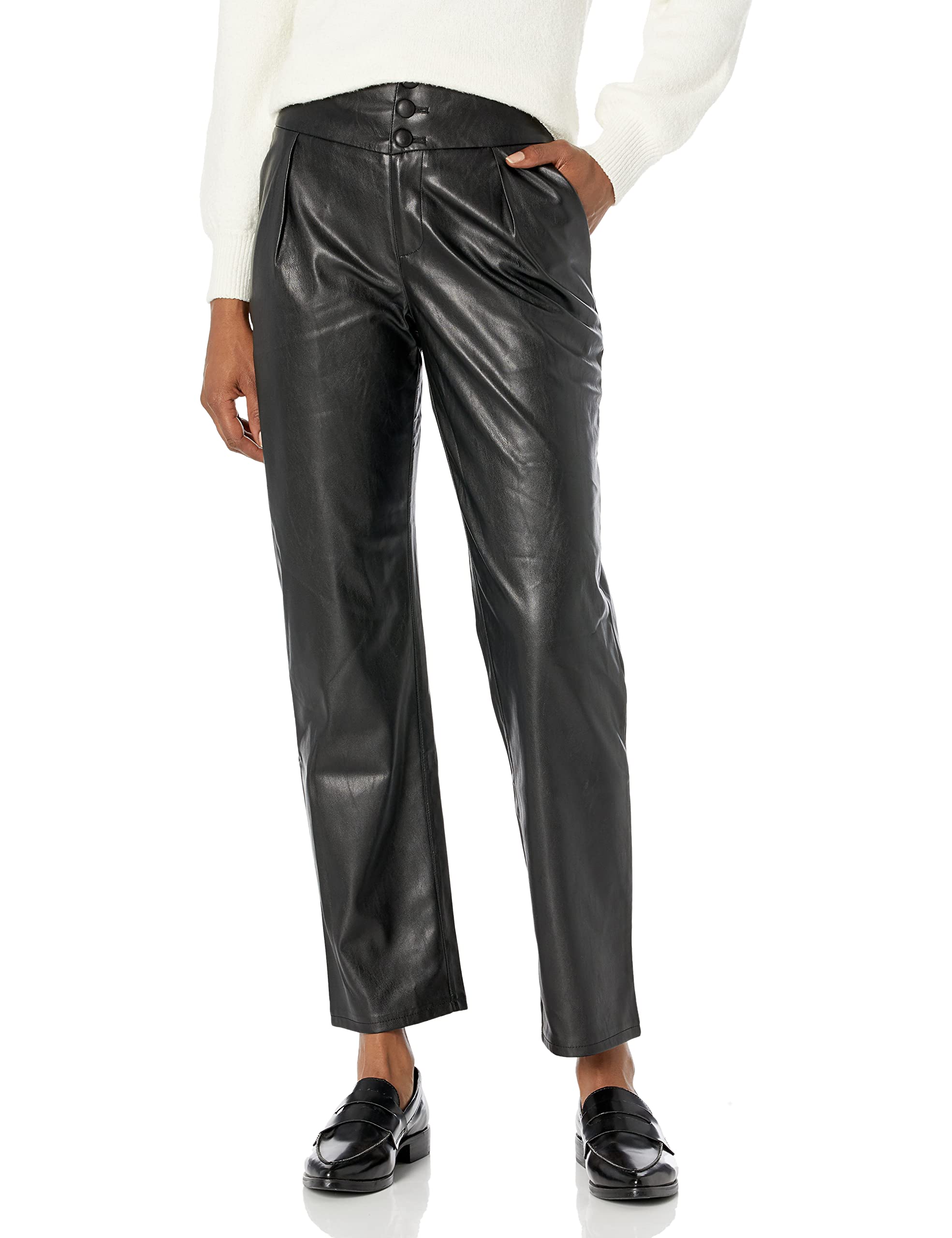 PAIGE Women's Jazz Vegan Leather Straight Leg Pants - 4-Way Stretch, High Waist, Comfort Fit for Work, Travel & Everyday Wear