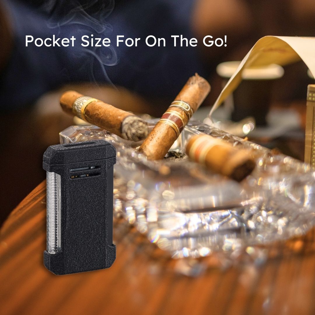 Visol Vinson Flat Torch Flame Lighter with Cigar Punch - Black | Windproof Butane Lighter for Cigars, Cigarettes & Outdoor Use | Perfect for Camping, BBQ & Survival Gear