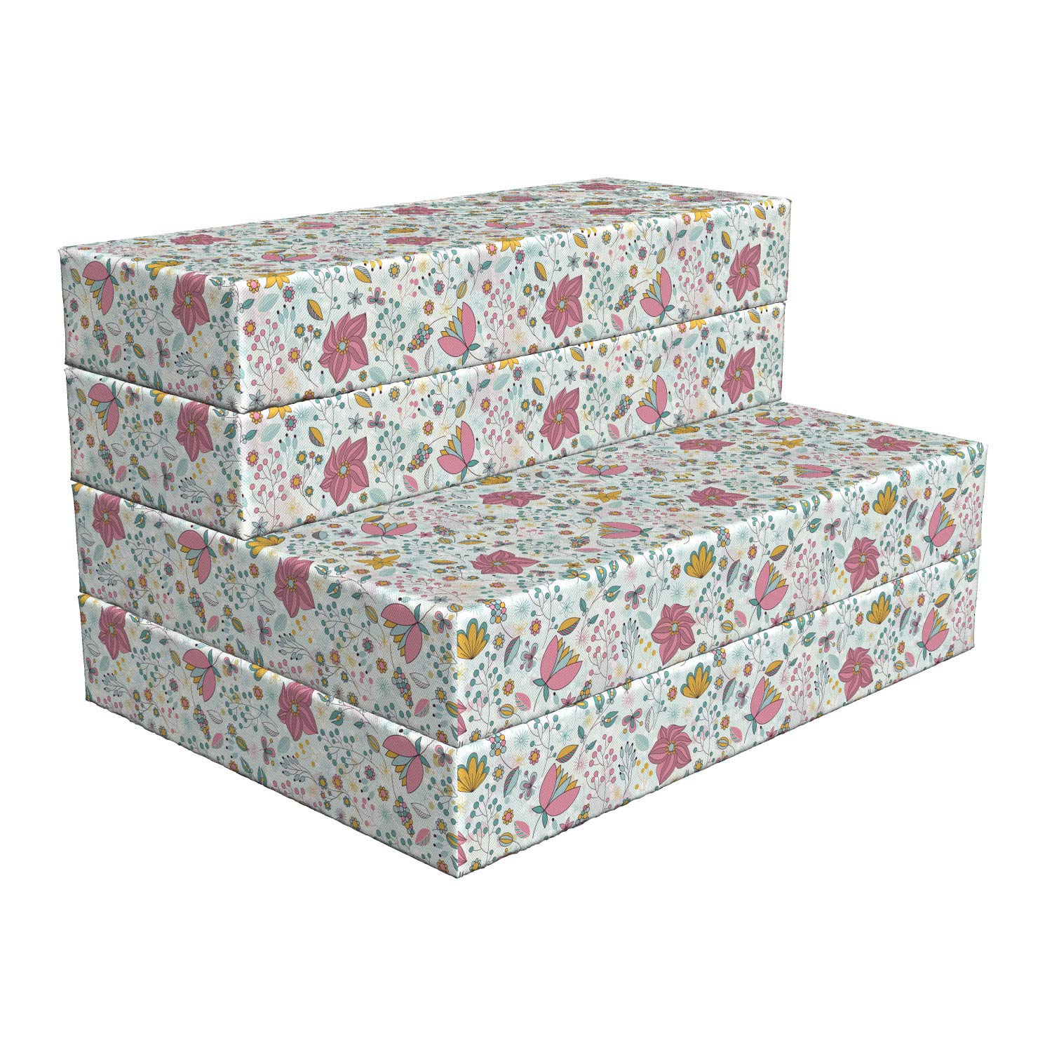 Ambesonne Floral Foldable Mattress - Pink Multicolor Flowers Berries Leaves Design, 74.8