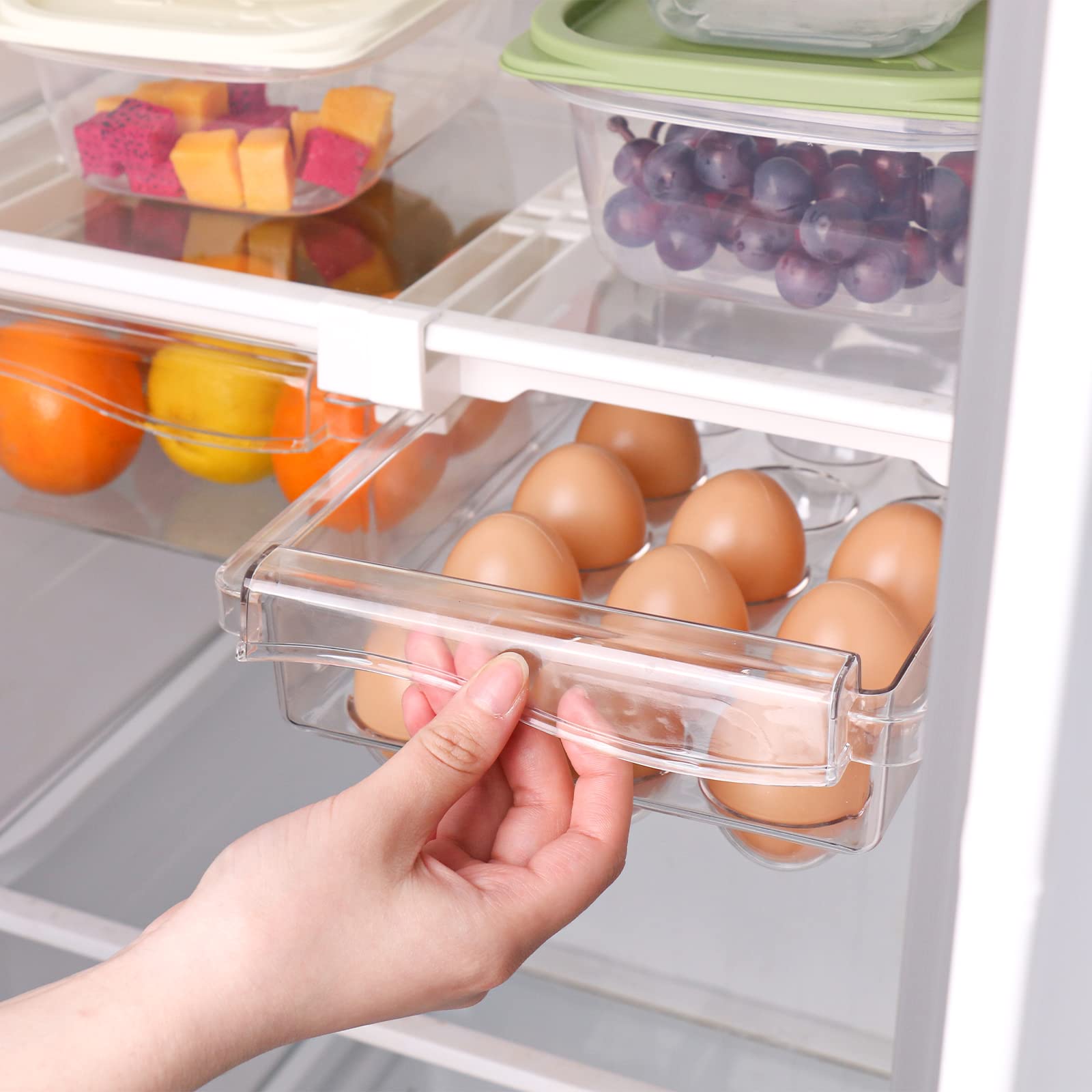 EOSVAROG 15 Grid Egg Tray & Fridge Organizer - Clear Hanging Bins for Kitchen Storage