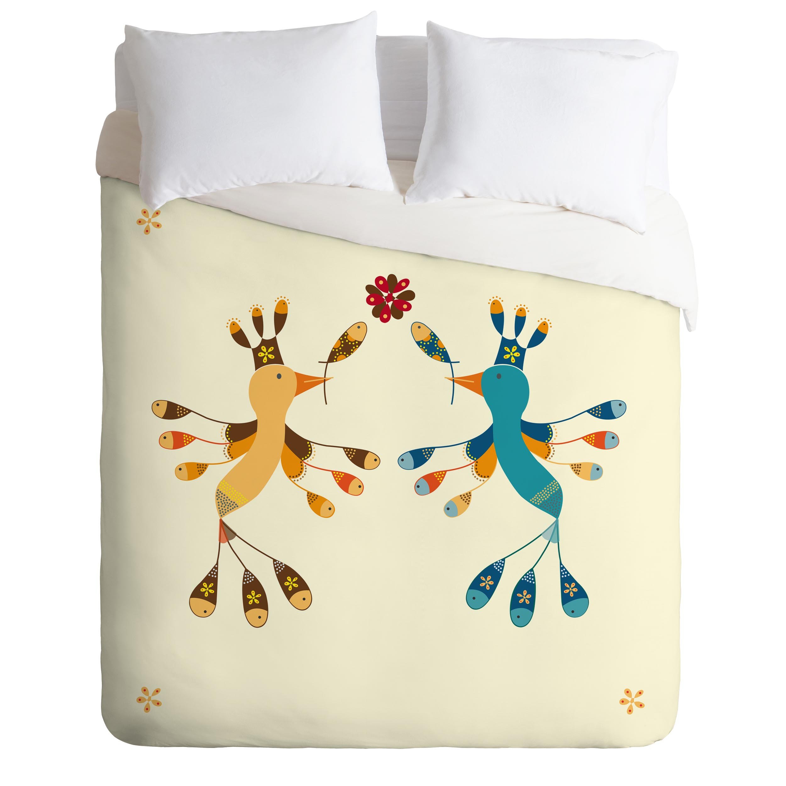 Deny Designs Gabriela Larios Tortolitas Couple Duvet Cover Set - Twin/Twin XL Size, Soft Cotton Bedding for Romantic Bedroom Decor