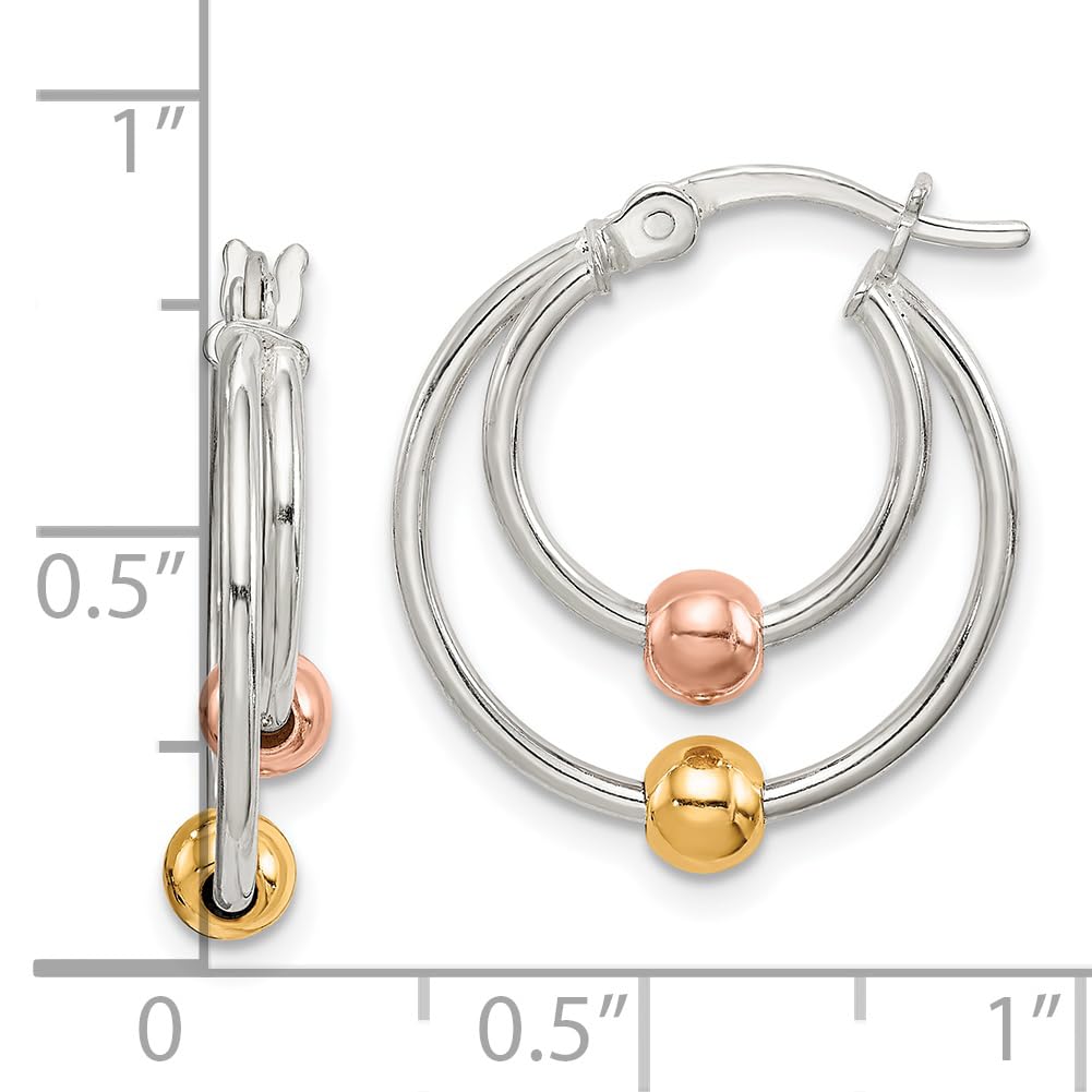 Sterling Silver Rose Gold Hoop Earrings for Women - Elegant Beaded Dangle Earrings for Party, Wedding & Everyday Wear