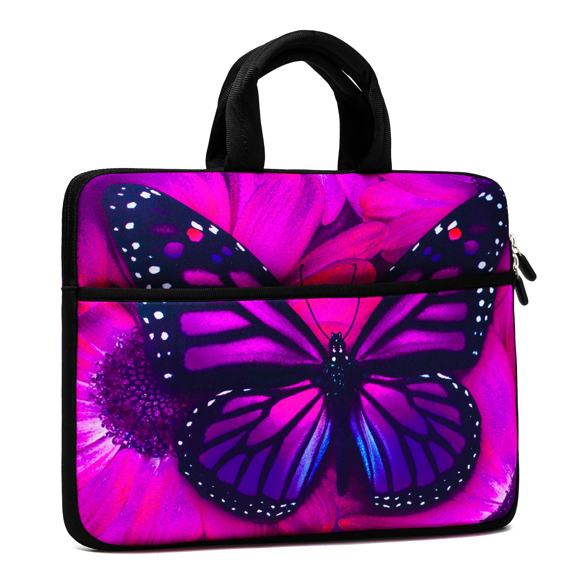 13-13.3 Inch Laptop Sleeve with Handle & Accessory Pocket - Protective Purple Butterfly Design for MacBook Air/Pro, iPad Pro, HP, Dell, Lenovo - Ideal for Work, School, and Travel