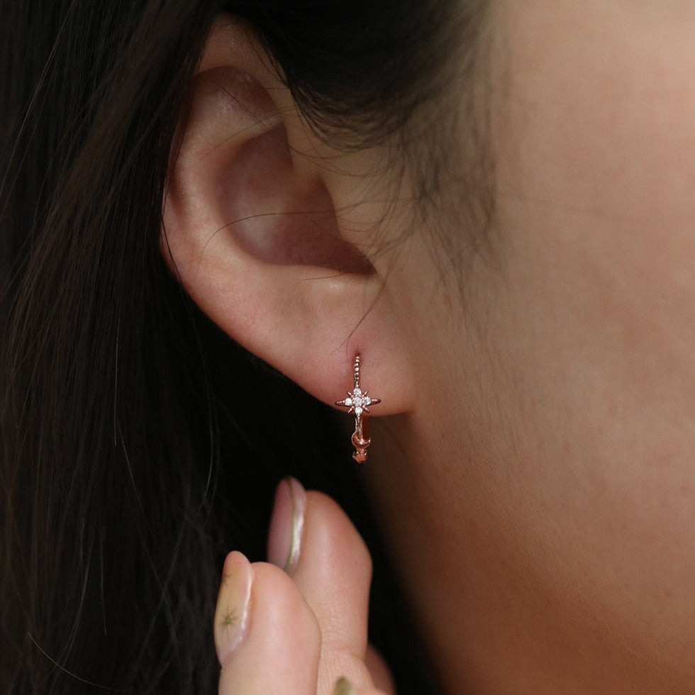 Moon and Star Semi Hoop Earrings - Dainty Celestial Jewelry for Women | Perfect for Everyday Wear, Date Nights & Boho Fashion