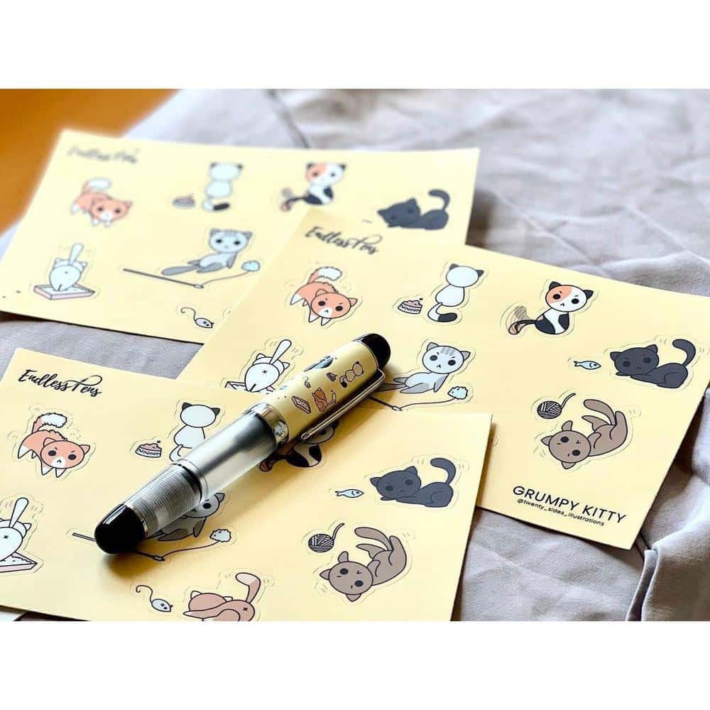 Opus 88 × Twenty Sides Grumpy Kitty Fountain Pen - Premium Japanese Eyedropper Fountain Pen for Writing, Journaling & Collectors (Ideal Gift for Cat Lovers & Stationery Enthusiasts)