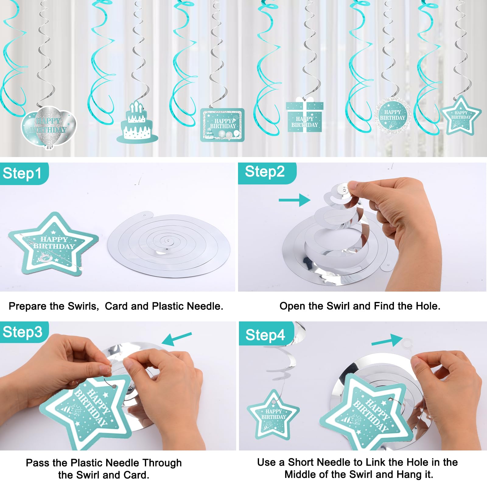 Teal Birthday Party Decorations for Girls & Women - Balloons, Curtains, Tablecloth, Swirl Pendants & Banner - Perfect for Birthday Celebrations, Baby Showers & Special Events