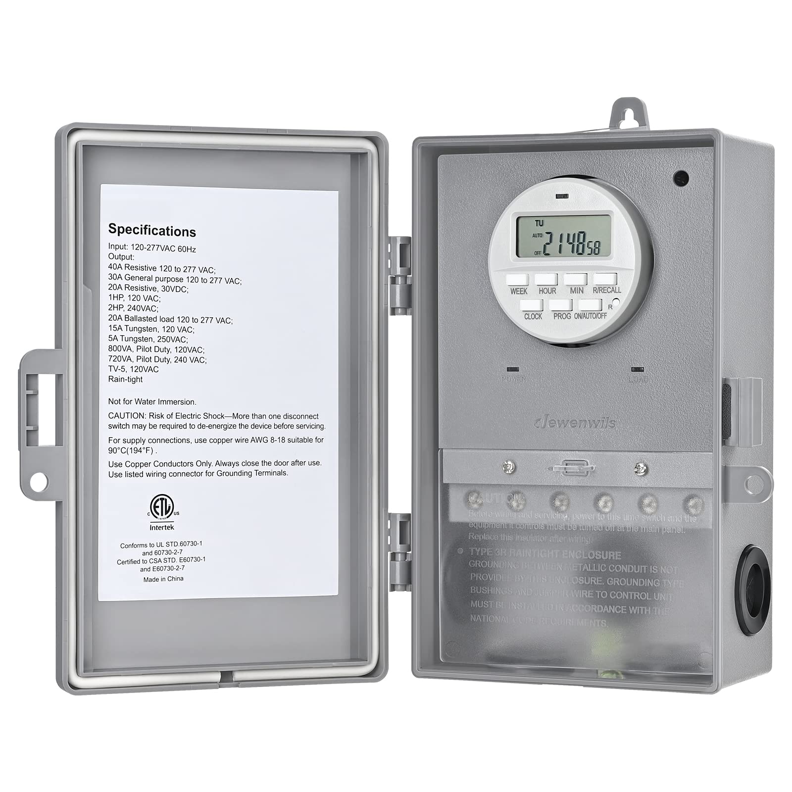 DEWENWILS 7-Day Digital Pool Pump Timer, 2HP 40A 120-277VAC Programmable Switch with 20 ON/Off Settings - ETL Listed Gray Timer Box for Water Heater, SPA, Motor - Perfect for Pool Maintenance & Home Automation