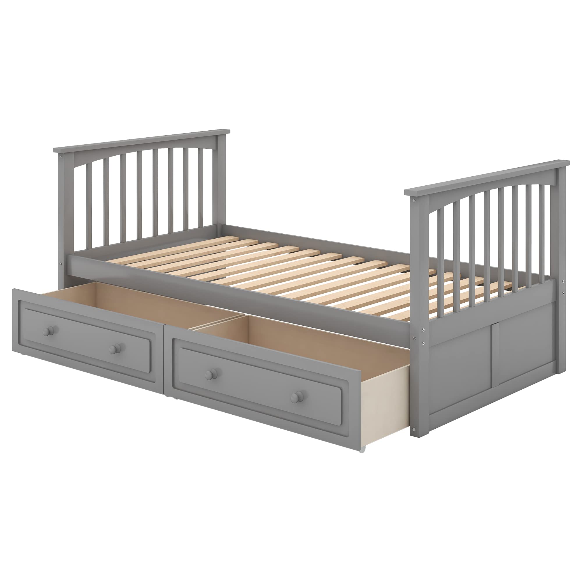 Harper & Bright Designs Twin Over Twin Bunk Bed with Storage Drawers, Solid Wood Bunk Bed Frame in Gray - Perfect for Kids' Bedroom, Guest Room & Space-Saving Solutions
