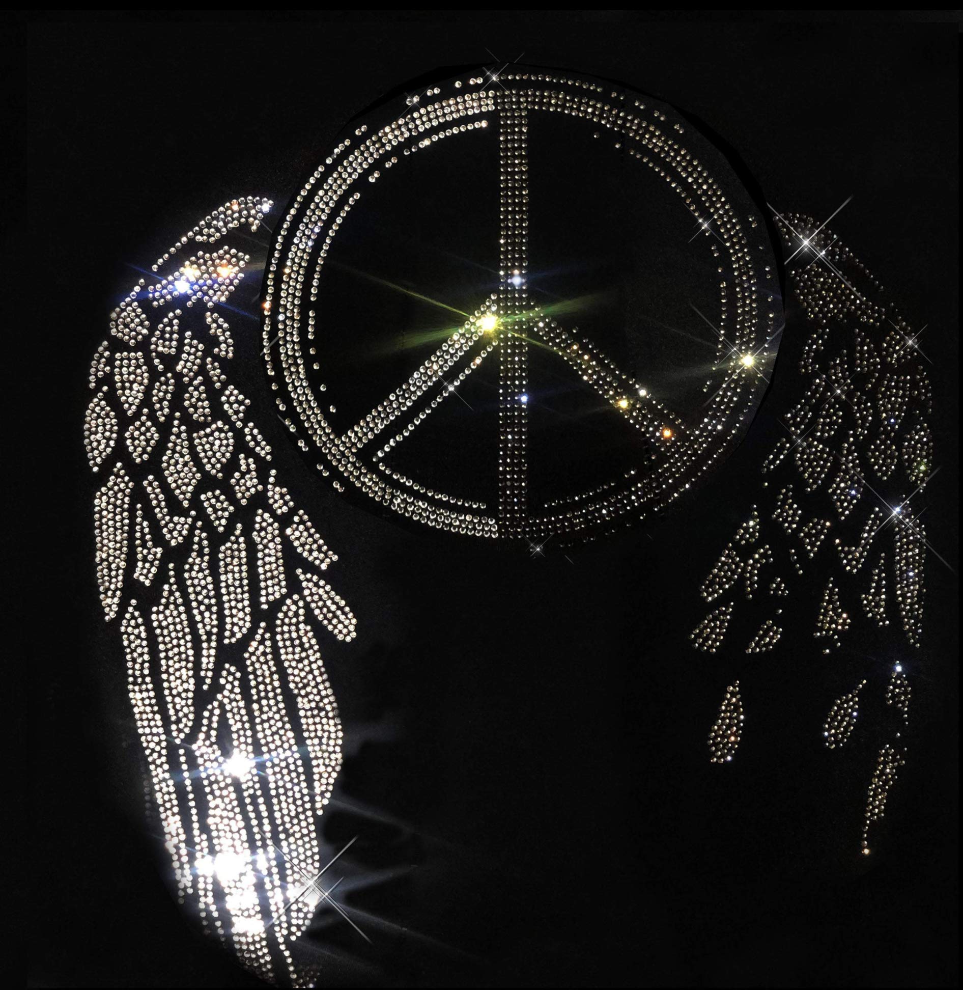 Silver Peace Sign with Angel Wings Iron-on Rhinestone Patch - DIY Embellishment for Jackets, Jeans & Bags | Punk Rock Fashion Accessory for Teens & Adults