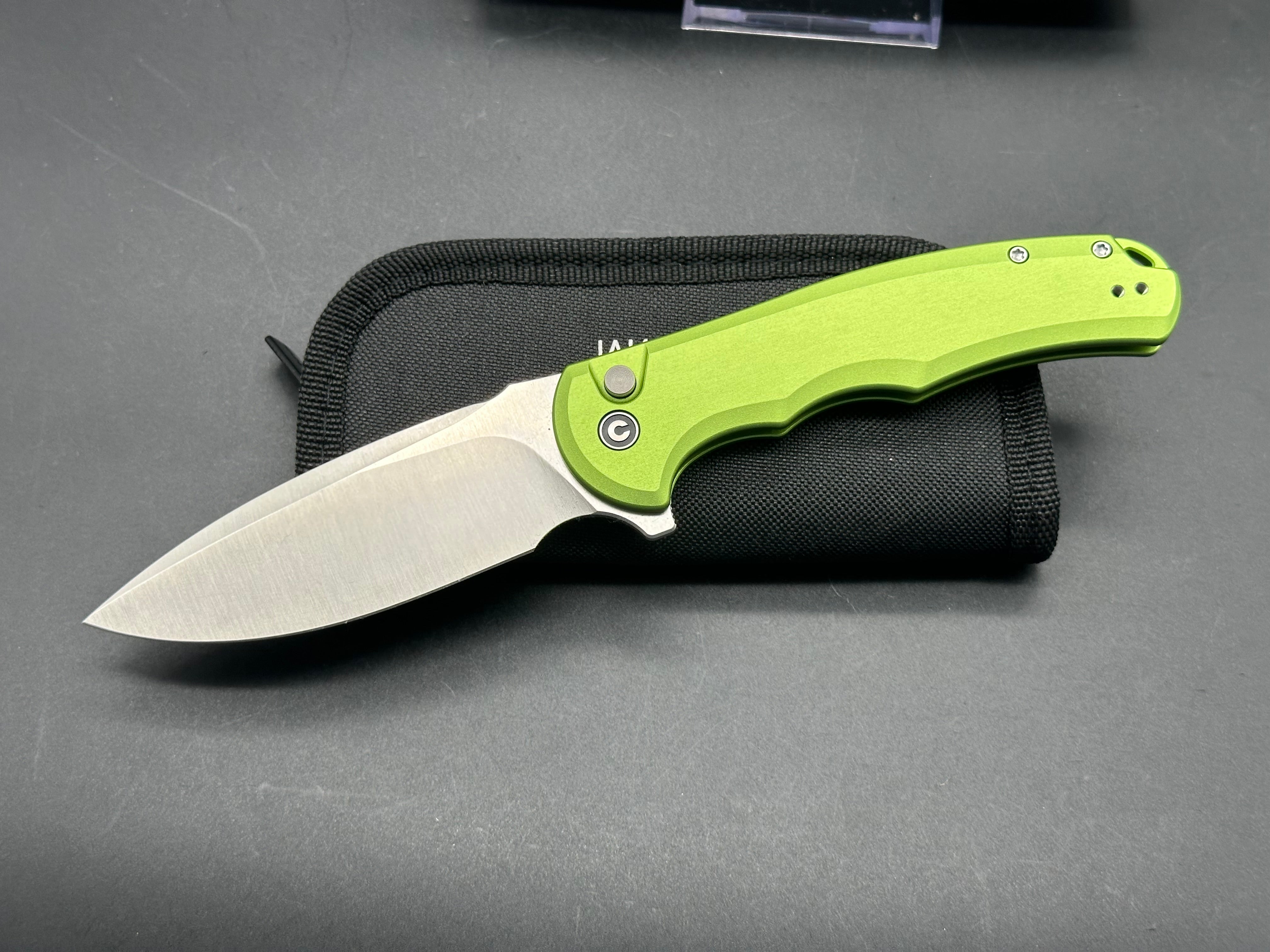 CIVIVI Button Lock Praxis Folding Knife - Lime Green Aluminum Handle, Nitro-V Drop Point Blade - EDC, Outdoor, Camping & Survival Tool