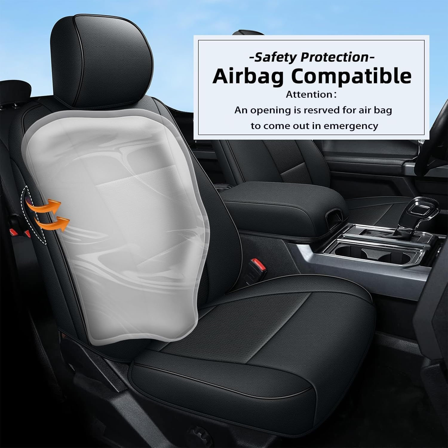AOMSAZTO Faux Leather Seat Covers for Ford F150 XL XLT (2015-2025) & F250/F350/F450 Super Duty (2017-2025) - Black 2-Piece Front Set - Durable Protection & Comfort Upgrade for Truck Drivers