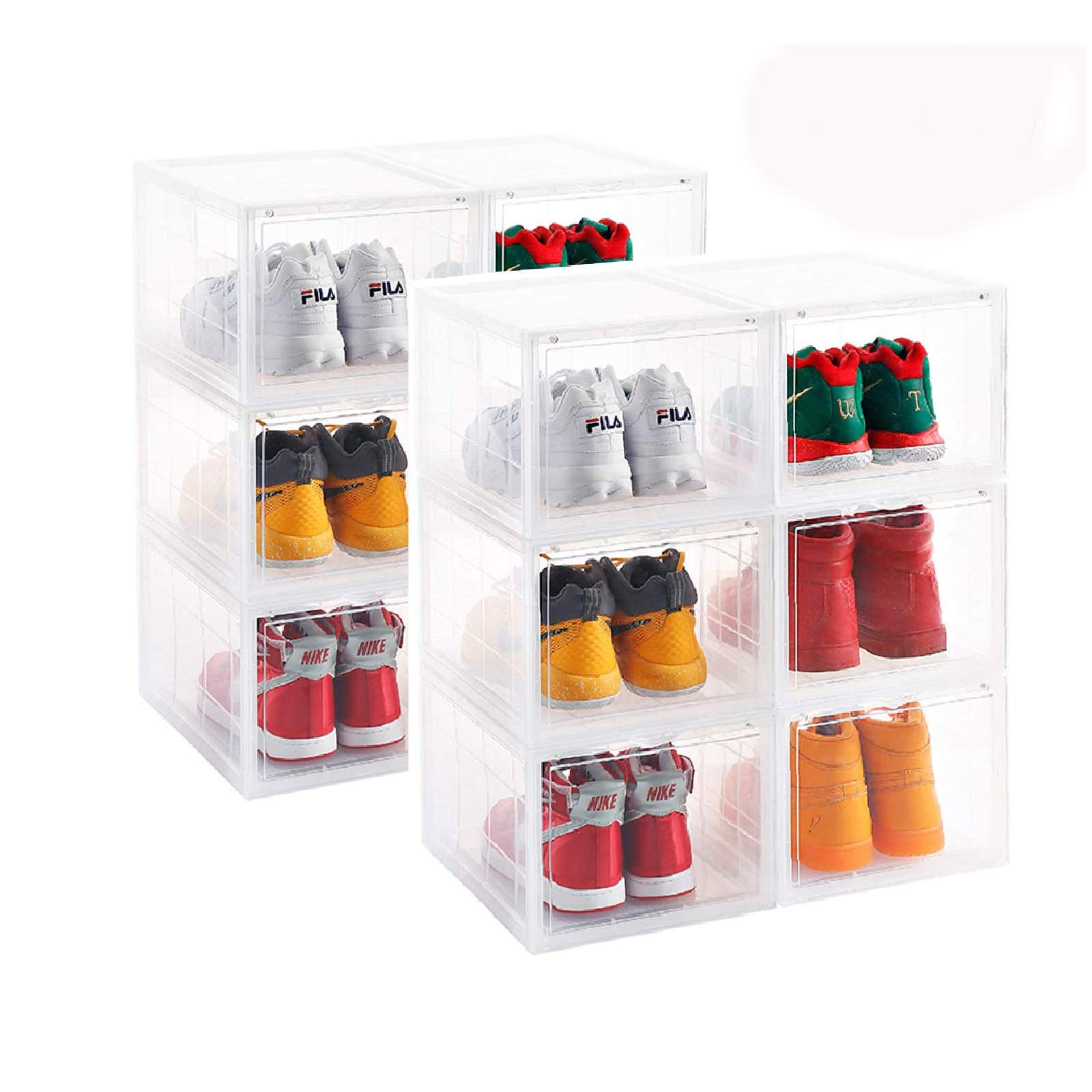 AOTENG STAR Clear Plastic Shoe Storage Box - Foldable Stackable Shoe Organizer for Men & Women (6 Pack) | Closet Shelf Organizer for Sneakers, Boots & Heels | Perfect for Home, Retail Display & Closet Organization