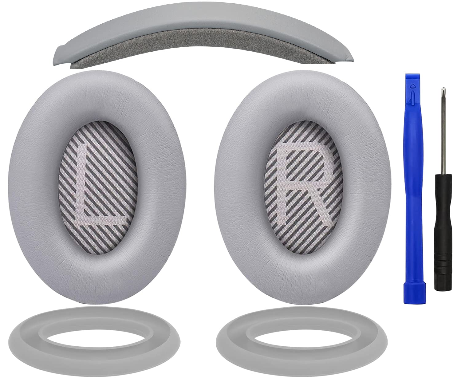 SOULWIT Replacement Ear Pads & Headband Cushion Kit for Bose QuietComfort 35 QC35 & QC35 II - Premium Memory Foam & Silicone Cover (Silver) - Noise Isolation & Comfort Upgrade for Travel, Work & Gaming