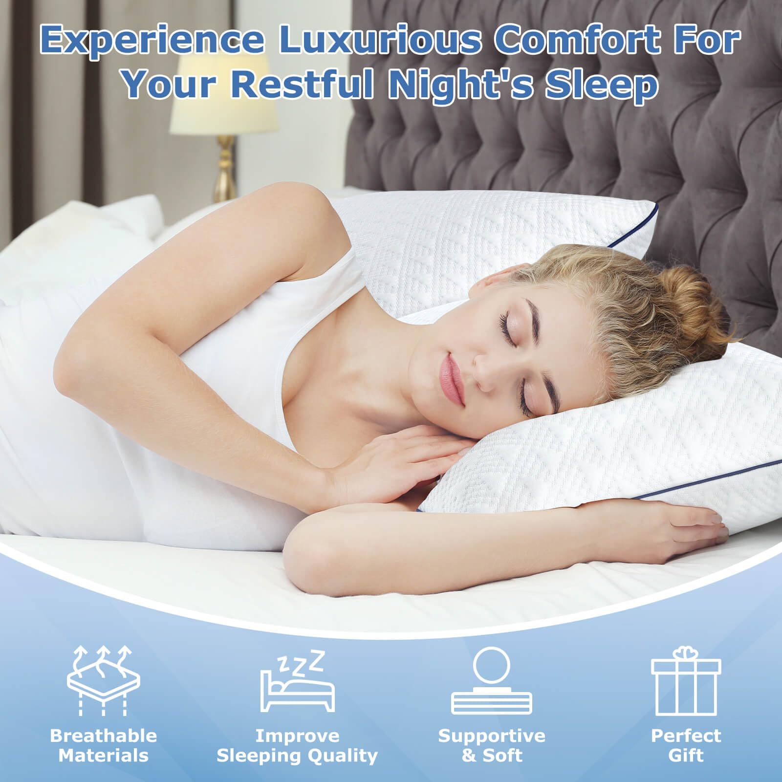Cooling Bed Pillows Queen Size Set of 2 - Adjustable Shredded Memory Foam Pillows for Side, Back & Stomach Sleepers | Luxury Gel-Infused Hotel Pillows with Washable Removable Cover | Perfect for Hot Sleepers, Neck Pain Relief & Better Sleep