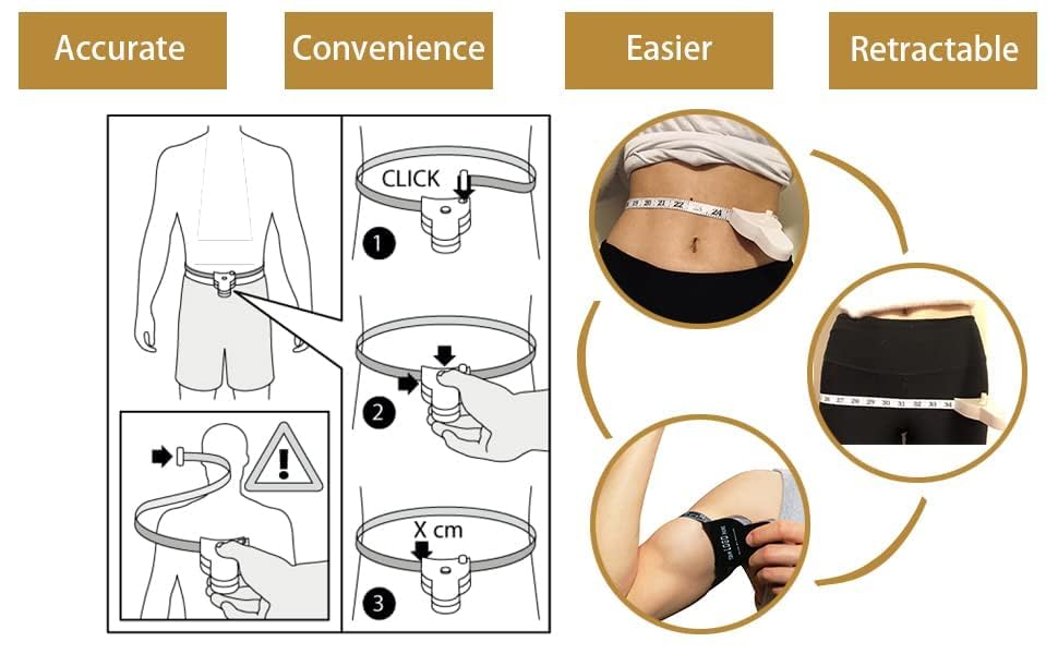VAGHASIYA Retractable Body Measuring Tape - 150cm / 60 Inch Soft Sewing Tailor Tape with Lock Pin & Push Button for Body Fat Measurement, Weight Loss, Fitness Tracking & Clothing Alterations | Perfect for Home Gym, Sewing Projects & Health Monitoring