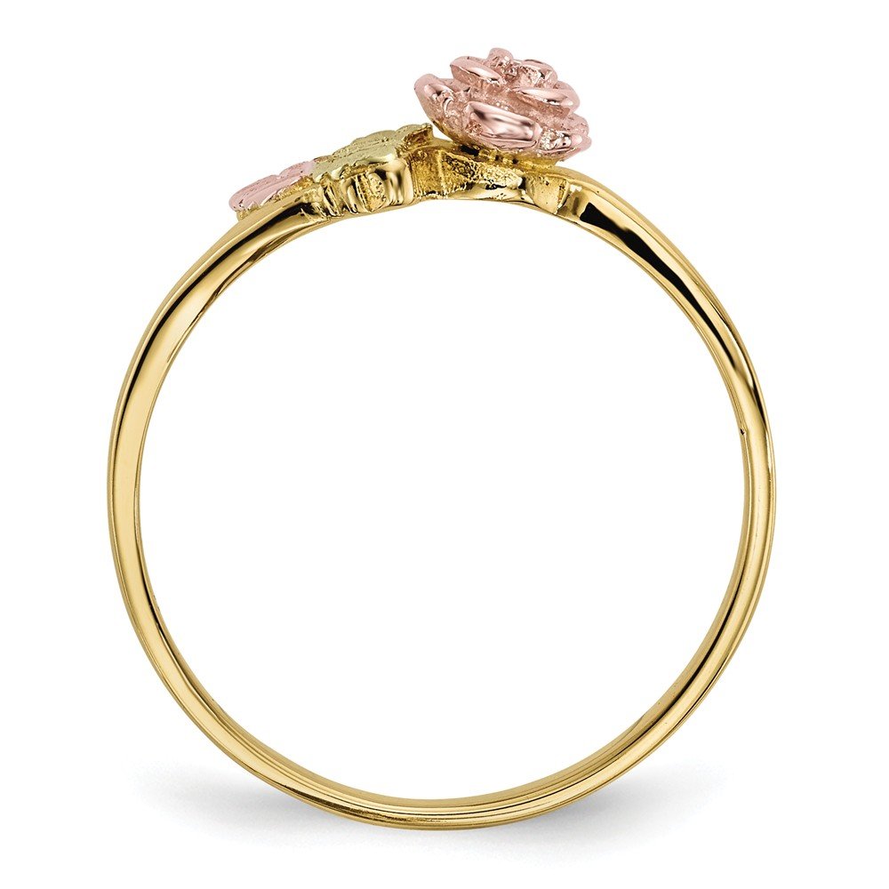 10K Yellow Gold Tri-Color Diamond Rose Ring Band for Women - 0.02 CTTW Solid Gold Stackable Ring - Perfect for Anniversary, Engagement, Wedding & Everyday Elegance