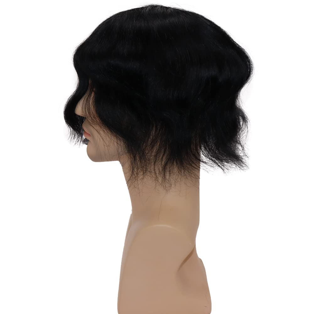 Premium European Virgin Human Hair Toupee for Men - Mono Lace Top with PU Base - Natural Looking Hair Replacement System (#1 Jet Black) - Perfect for Daily Wear, Special Occasions & Hair Loss Solutions