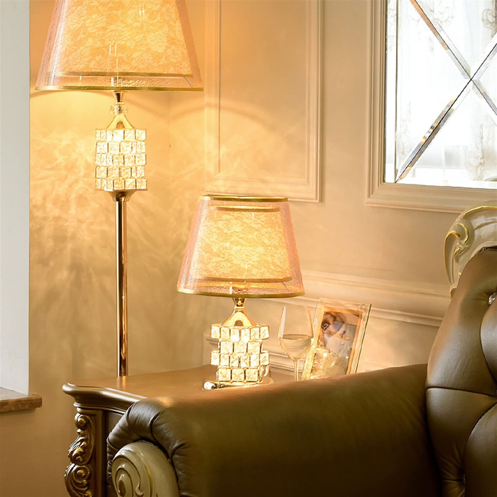 Modern Crystal Table Lamp - Set of 2 Elegant Glass Nightstand Lamps for Bedroom, Living Room & Girls Room | Dimmable LED Bedside Lighting for Home Decor & Reading