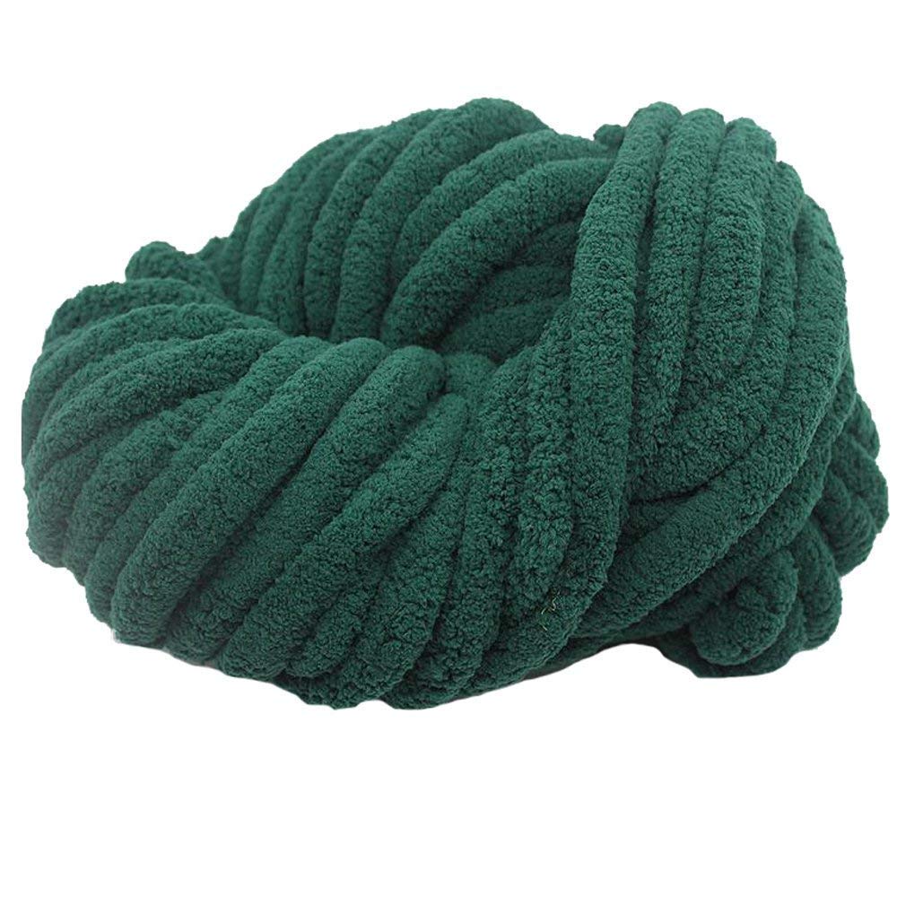 Soft Chunky Chenille Knitting Yarn for Arm Knitting - 250g/8oz Thick Blanket Yarn for DIY Scarves, Hats & Cozy Home Decor - Premium Hand Knitting Yarn in Green - Perfect for Winter Crafts & Gift Making