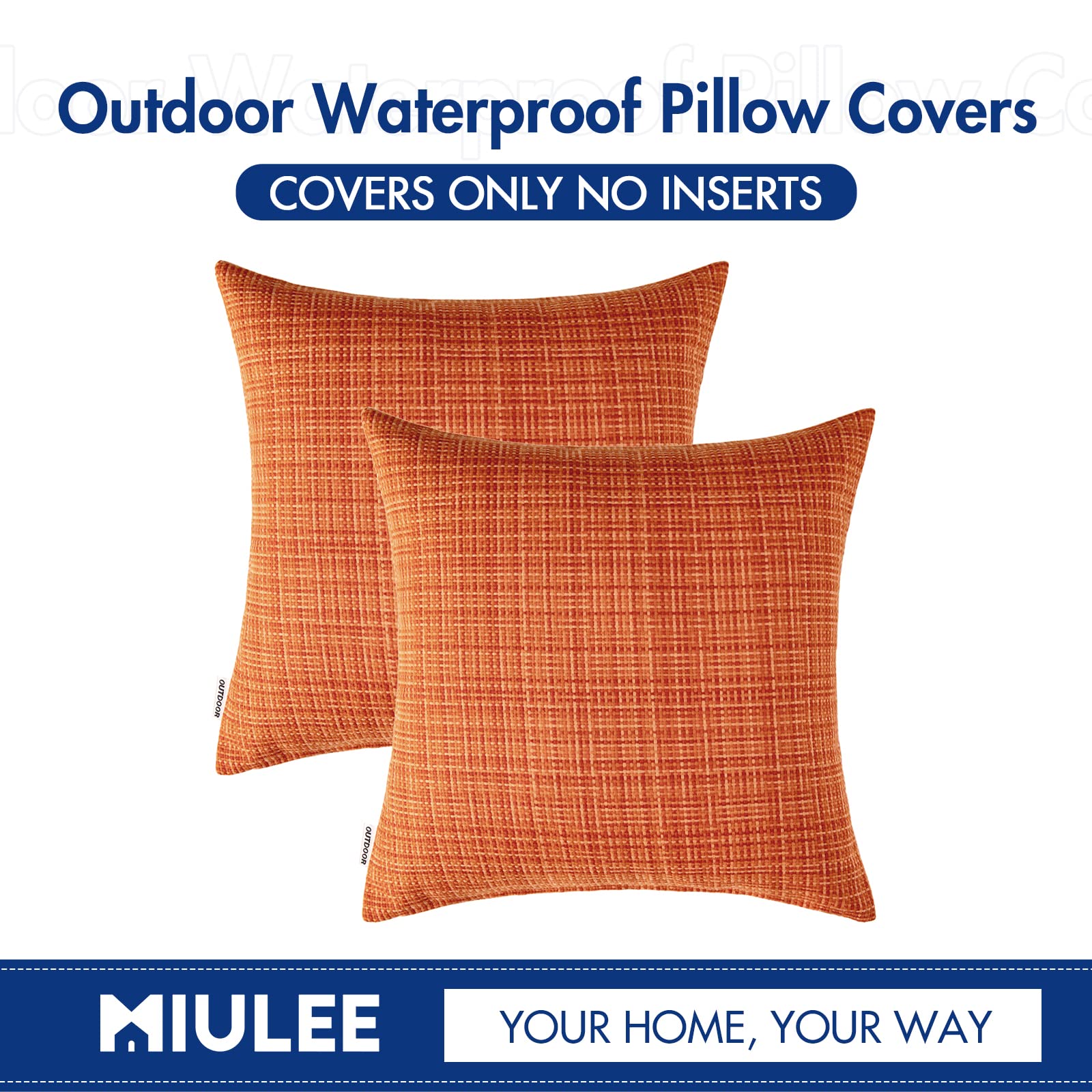 MIULEE Waterproof Outdoor Throw Pillow Covers 18x18 Inch - Farmhouse Decorative Cushion Covers for Patio, Garden, Sofa & Tent (Pack of 2, Orange) | Weather-Resistant & Durable for All-Season Use
