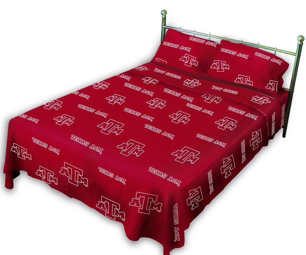 Texas A&M Aggies Queen Size 4-Piece Sheet Set - 100% Cotton Bedding with Team Colors, 1 Flat Sheet, 1 Fitted Sheet & 2 Pillowcases - Perfect for Dorm Rooms, Game Day Decor & College Fan Gifts