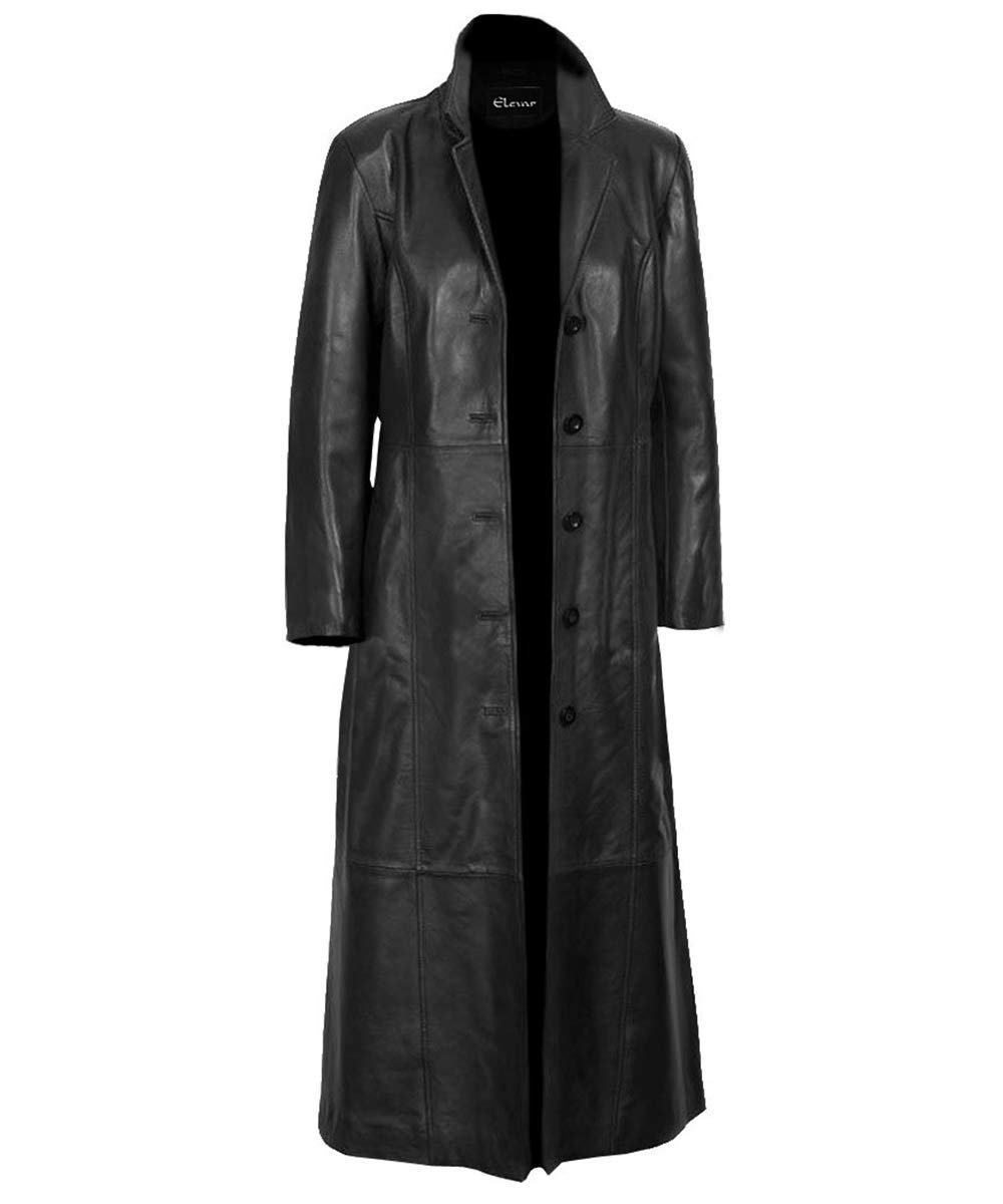 Genuine Original Lambskin Black Leather Trench Coat for Women - Elegant Long Body Coat for Fall & Winter Fashion, Office Wear & Special Occasions