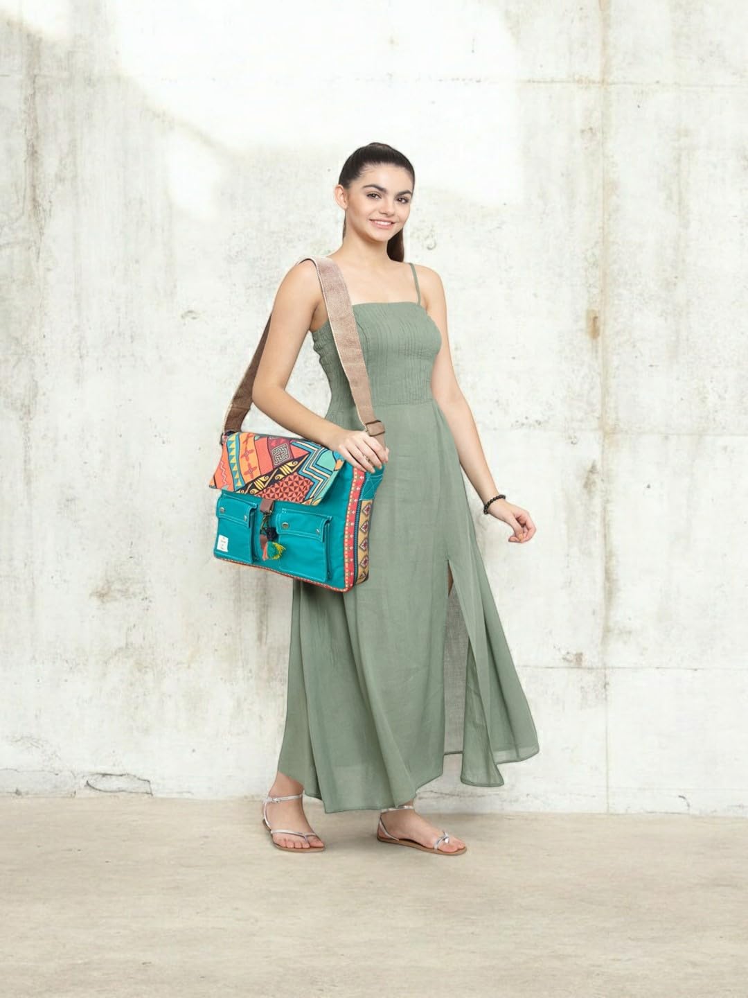 Stylish Teal Canvas Messenger Bag for Women - 15.6 Inch Laptop Crossbody Purse with 2 Pockets | Perfect Work Commute & College Student Bag | House of Tara Durable Sling Bag for MacBook & Daily Essentials
