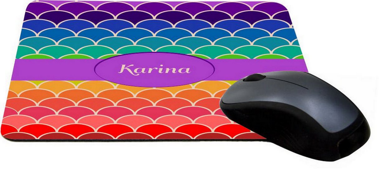 Karina Name Rainbow Scallop Design Lightning Series Gaming Mouse Pad (MPSQ-RK-45692) - Perfect for PC Gaming, Office Work & Home Computer Setup