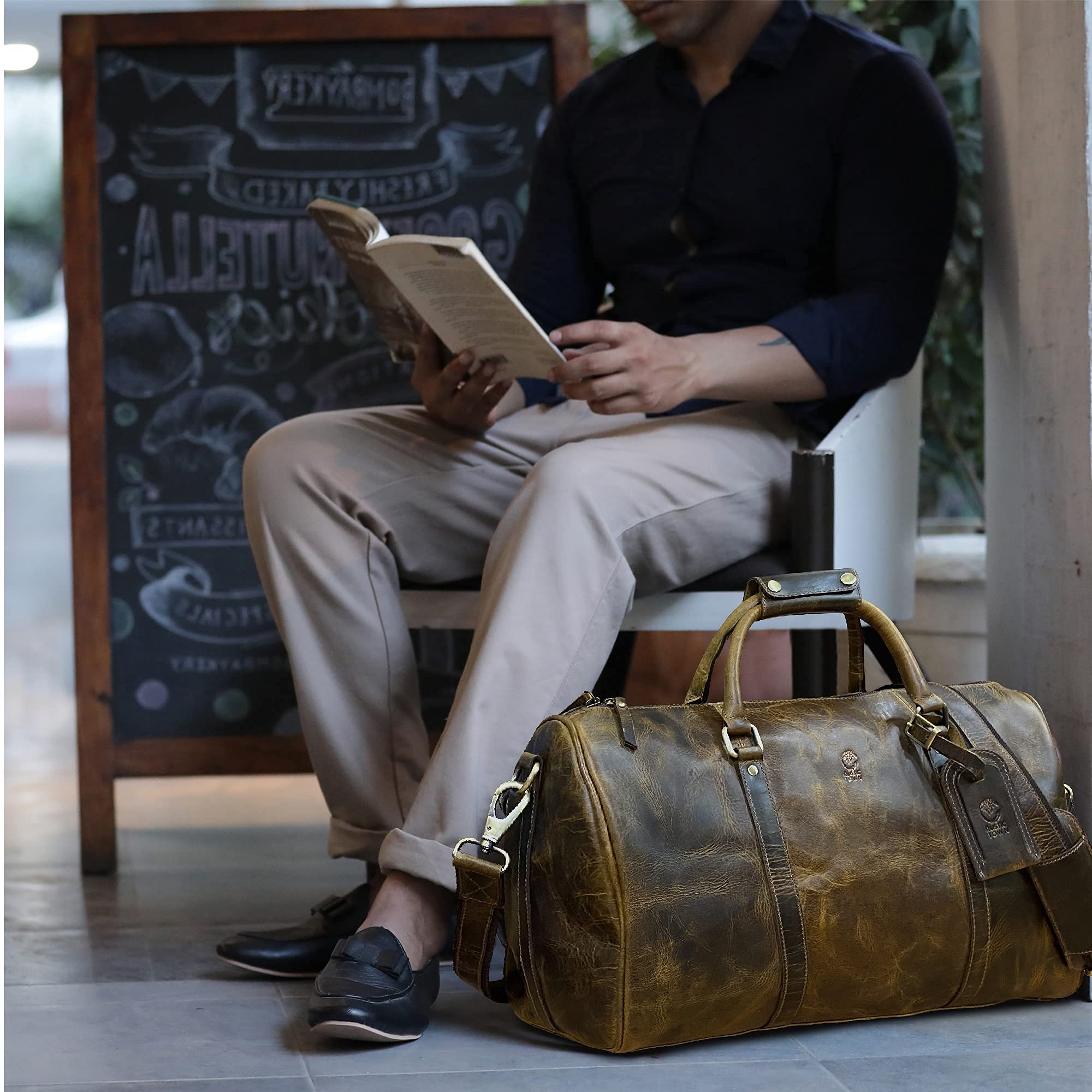 Premium Leather Duffel Bag & Toiletry Bag Set - Durable Men's Travel Accessories for Business Trips & Weekend Getaways - Perfect Gift for Him