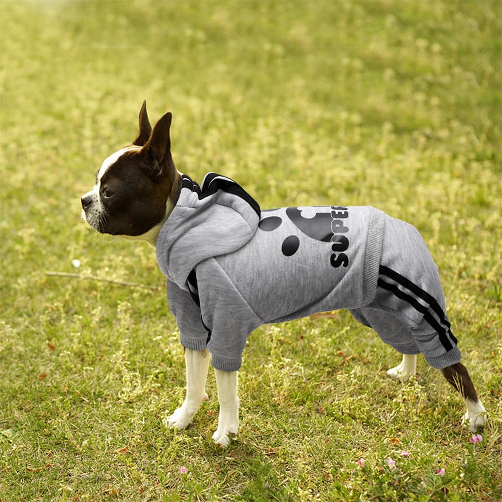 Small Dog Hoodie 4-Leg Jumpsuit - Cotton Puppy Sweatshirt & Winter Coat for Small Dogs & Cats (X-Small, Grey) - Perfect for Cold Weather Walks & Indoor Comfort