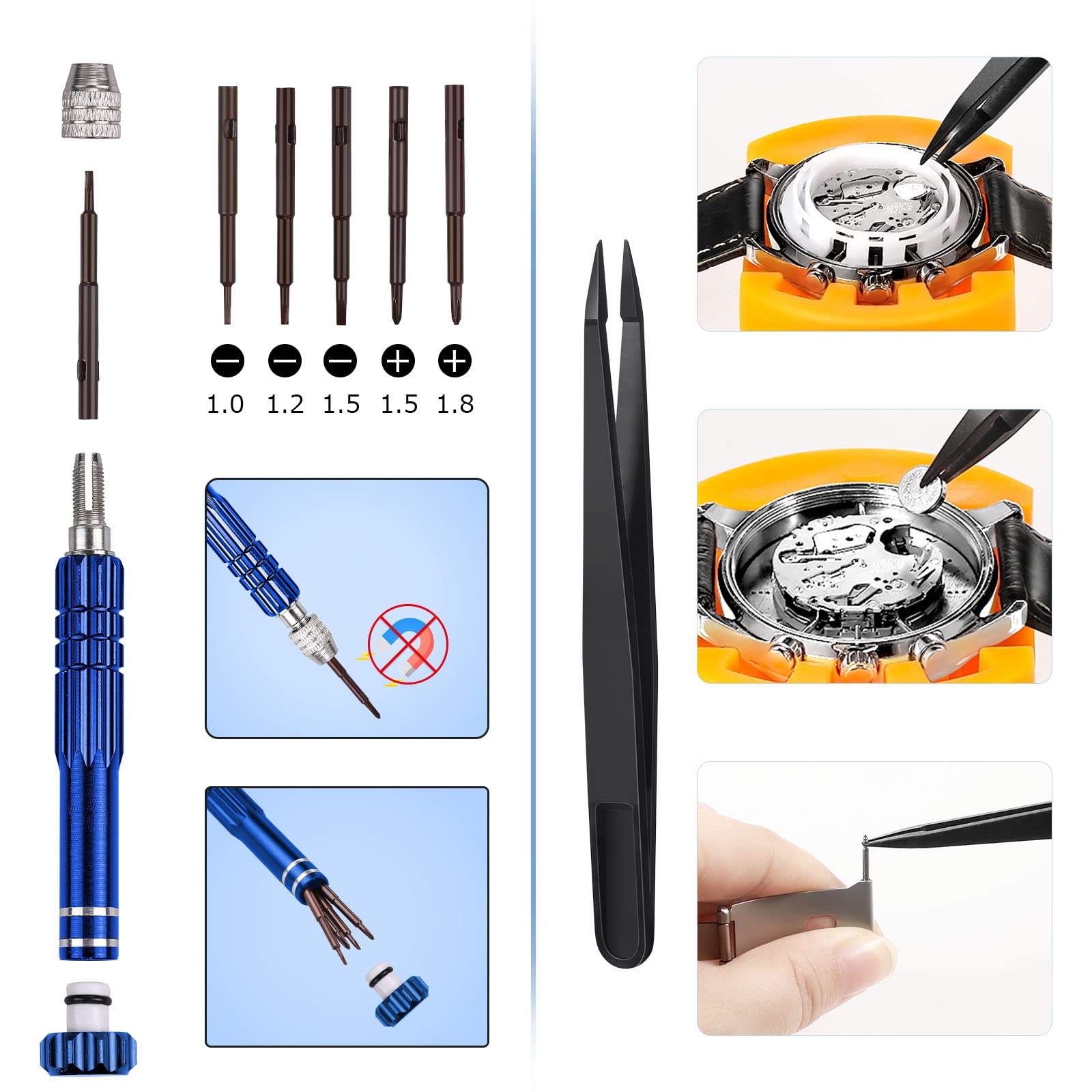 JOREST Professional Watch Repair Kit - Watch Battery Replacement, Link Removal & Resizing Tool Set with Opener, Screwdrivers, Wrench Back Remover & Spring Bar Tools | Perfect for DIY Watch Repair, Maintenance & Cleaning at Home