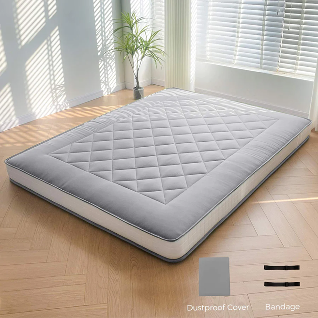 MAXYOYO Japanese Floor Futon Mattress - Diamond Pattern Roll Up Folding Bed for Adults & Guests, Grey | Portable Floor Sleeping Mat for Small Spaces, Camping & Travel