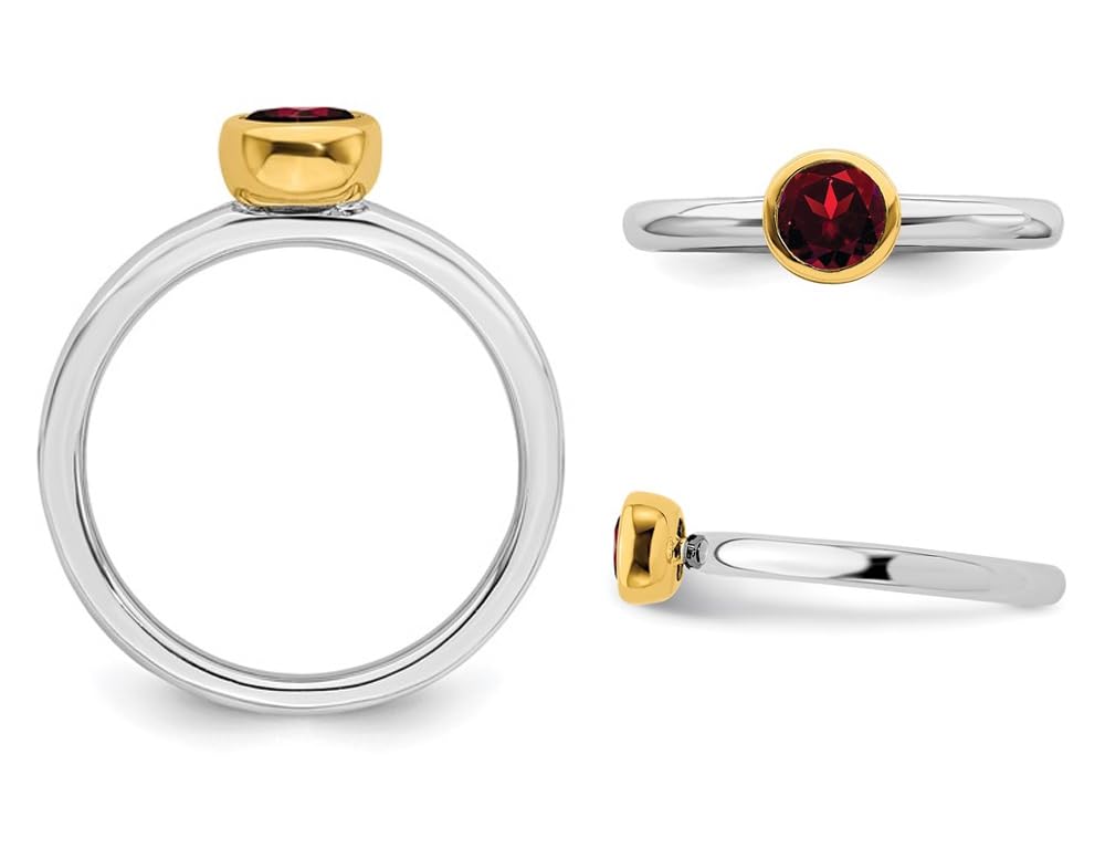 3/5 Carat (ctw) Sterling Silver Solitaire Garnet Ring with Yellow Accent - Perfect for Valentine's Day Gifts, Anniversary Presents & Special Occasions