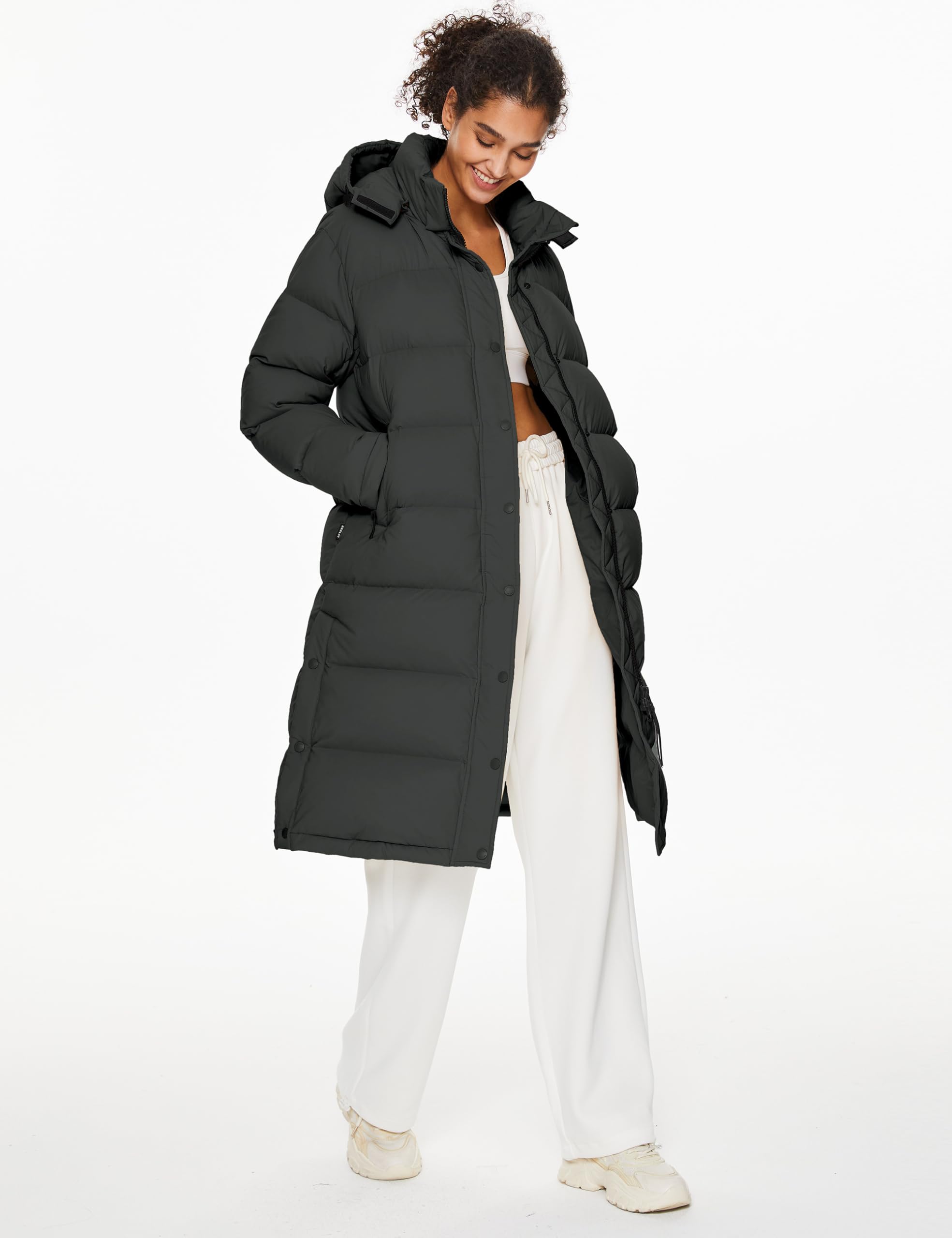 Orolay Women's Long Down Jacket with Detachable Hood - Winter Warm Puffer Coat with Hem Slit for Outdoor Activities, Travel & Cold Weather Protection