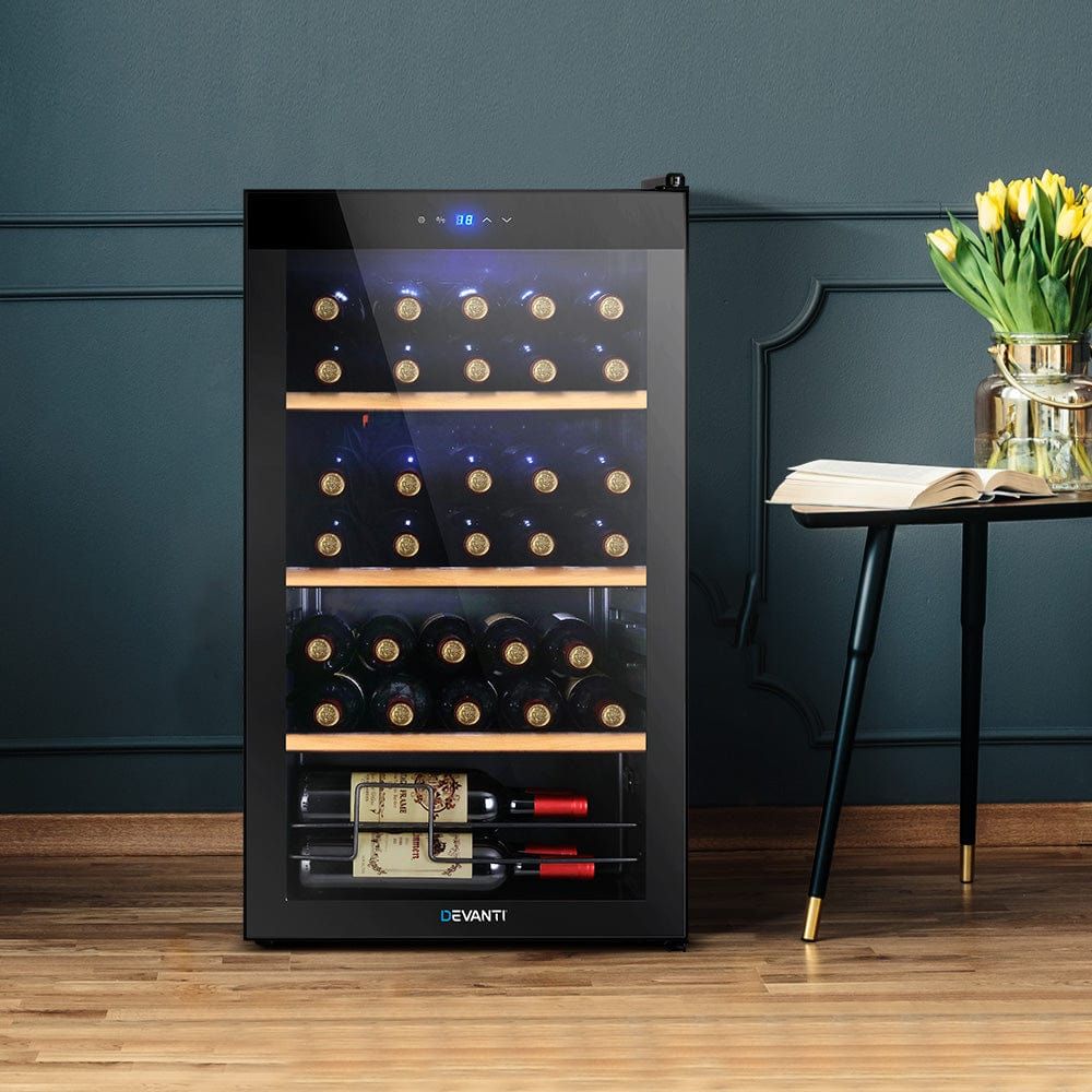 Devanti 34 Bottle Wine Cooler Refrigerator - Compressor Cooling System for Wine, Beer & Beverage Storage - Perfect for Home, Office & Entertaining