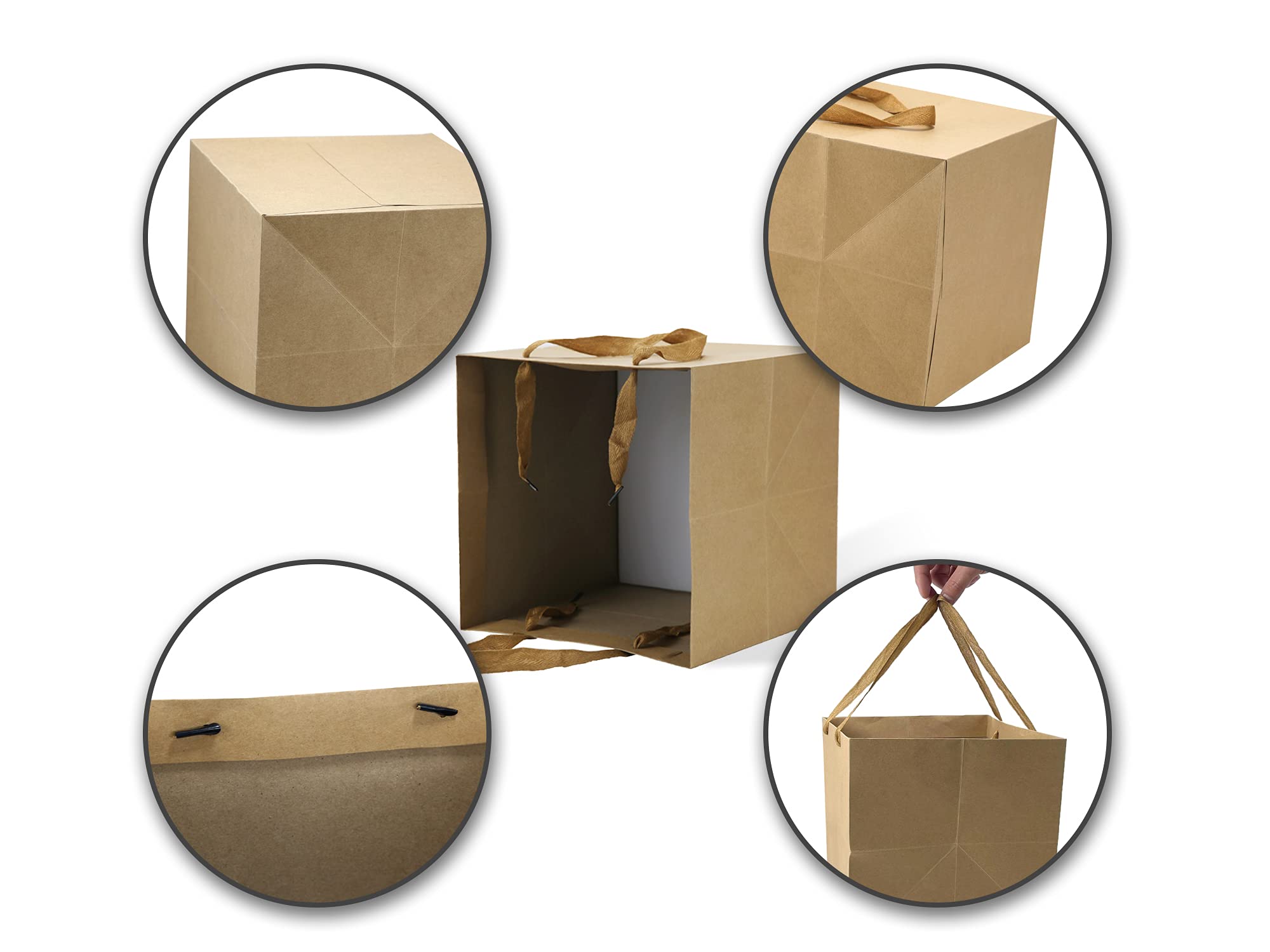 HUAPRINT 12 Pack Brown Kraft Paper Bags with Handles - 8x8x8 Inch Square Gift Bags for Shopping, Party Favors, Birthday Goodies, Take-Out & Retail Merchandise | Eco-Friendly & Durable for Stores, Events & Home Use