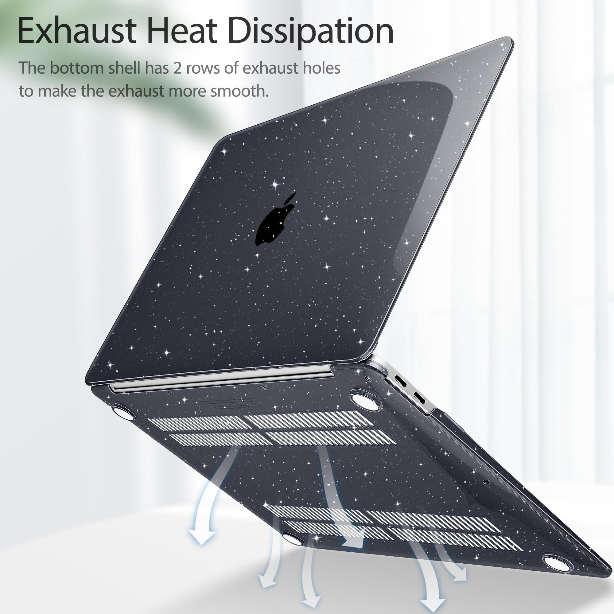 May Chen Hard Plastic Protective Case for MacBook Air 13 Inch (2021/2020/2019/2018 Models M1 A2337 A2179 A1932) - Glitter Black Keyboard Cover Compatible with Retina Display | Perfect for Work, Travel & School Protection