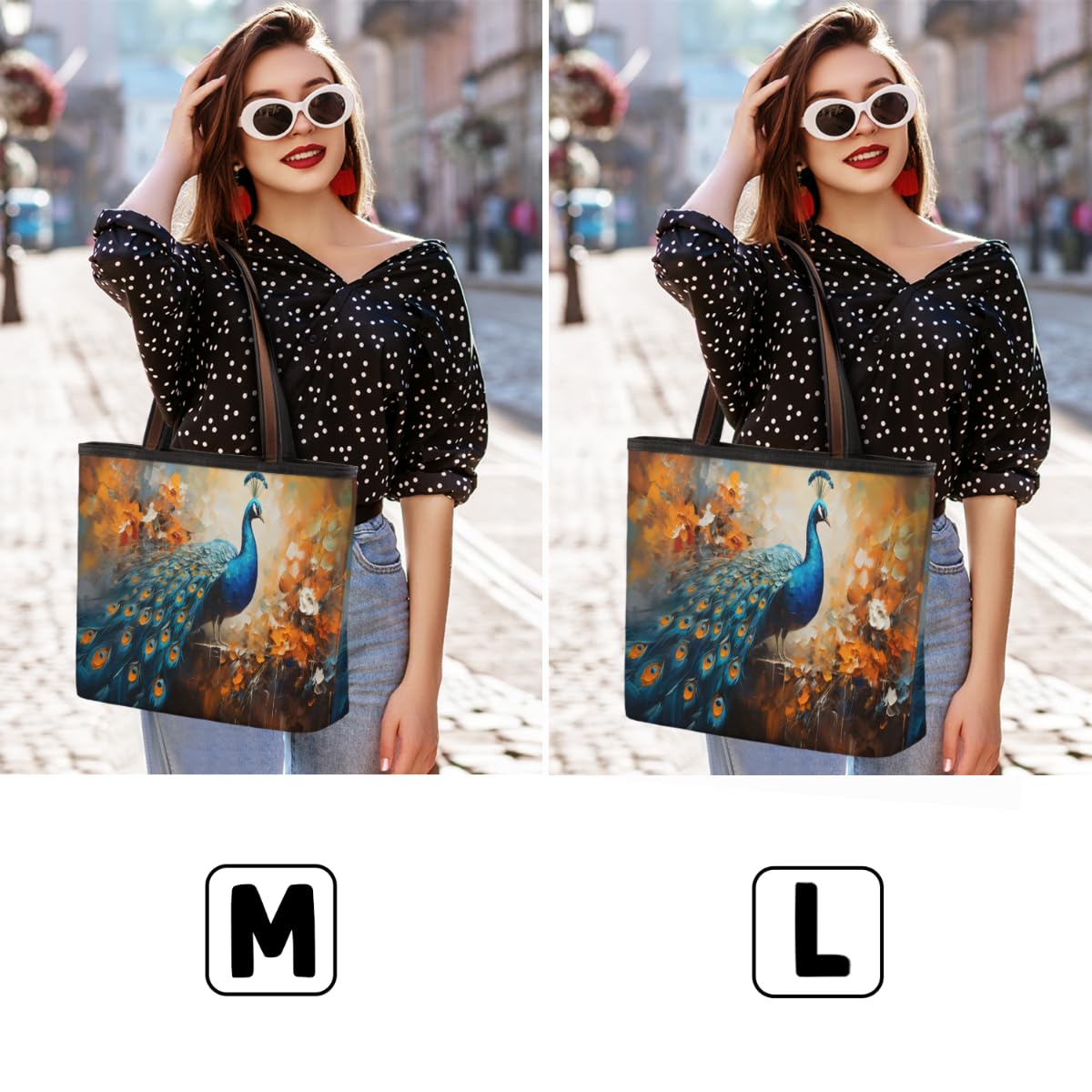 Stylish Peacock Floral Print Tote Bag for Women - Zippered Work & Travel Handbag - Perfect for Office, Commute, Beach & Shopping