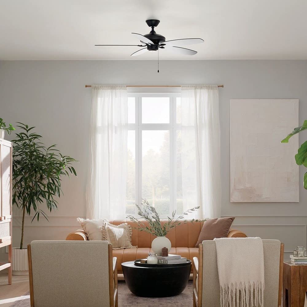 Kichler 52 Inch Indoor Ceiling Fan with LED Light and Remote Control - Modern White Finish for Living Room, Bedroom, and Office