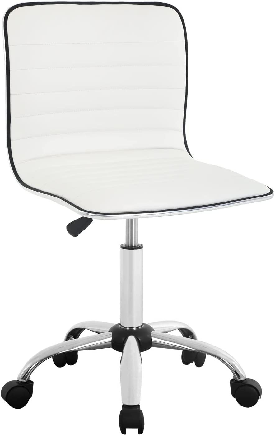 Ergonomic Adjustable Office Chair - Modern PU Leather Swivel Task Chair with Lumbar Support for Home Office, Gaming & Makeup Vanity (White) | Comfortable Desk Chair for Long Hours of Work & Study