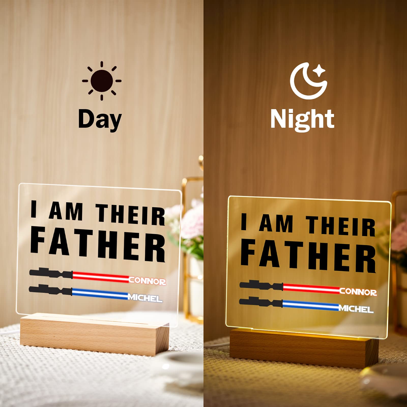 Custom Engraved 'I AM Their Father' Light Saber Plaque - Personalized DAD Name Night Light Lamp for Birthday, Father's Day Gifts from Daughter, Son, Kids & Wife | Star Wars Themed Home Decor & Bedside Lighting